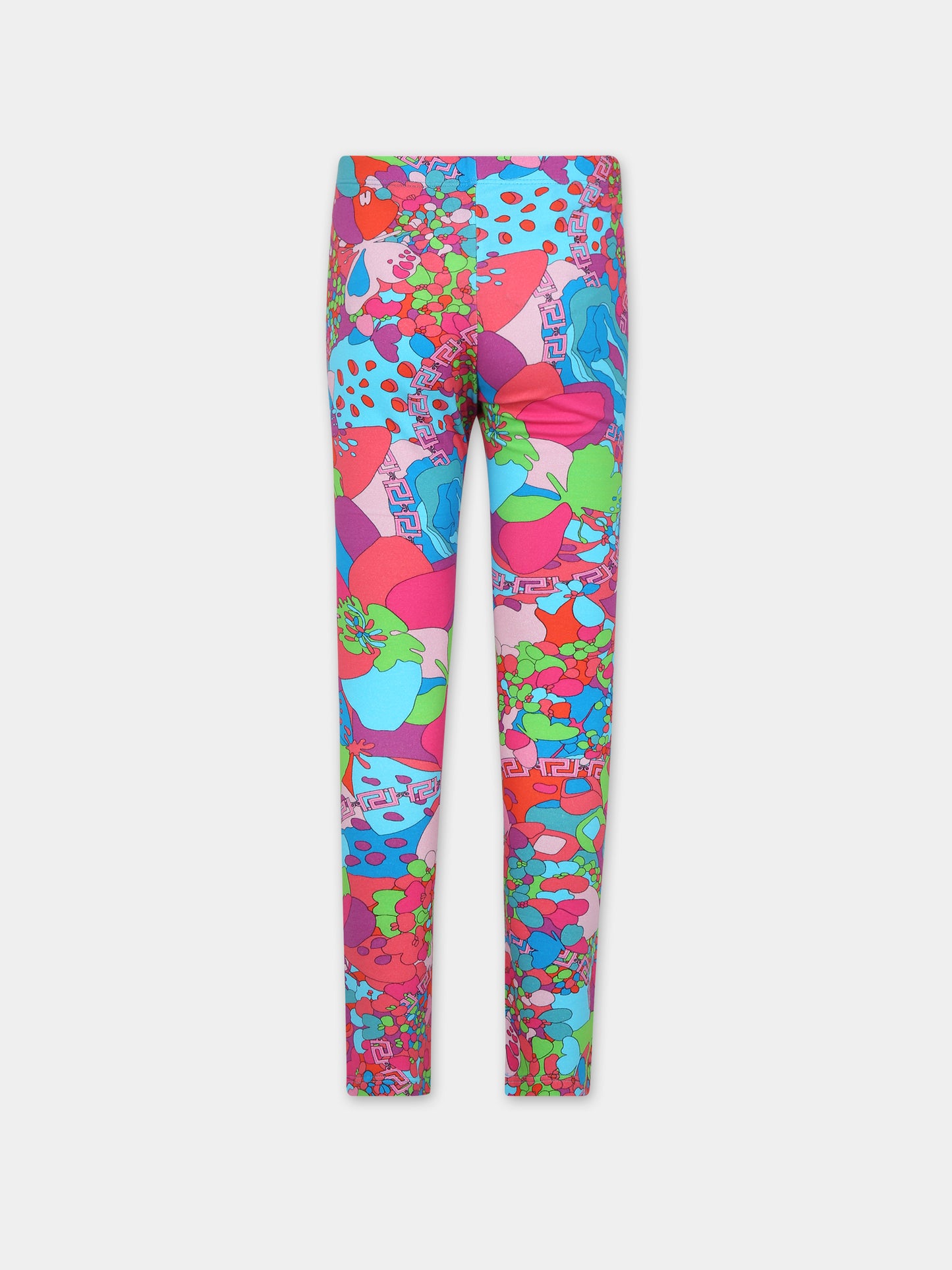 Leggings celesti per bambina con stampa floreale,Versace,1000042 1A08392 5V020