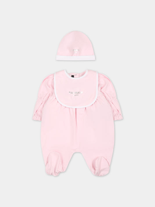 Set rosa per neonata con logo,Balmain Kids,BTB030 Z1763 540