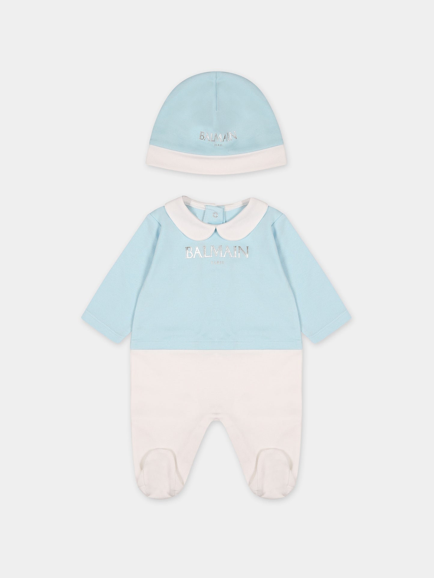 Set celeste per neonato con logo,Balmain Kids,BTB630 Z1769 639