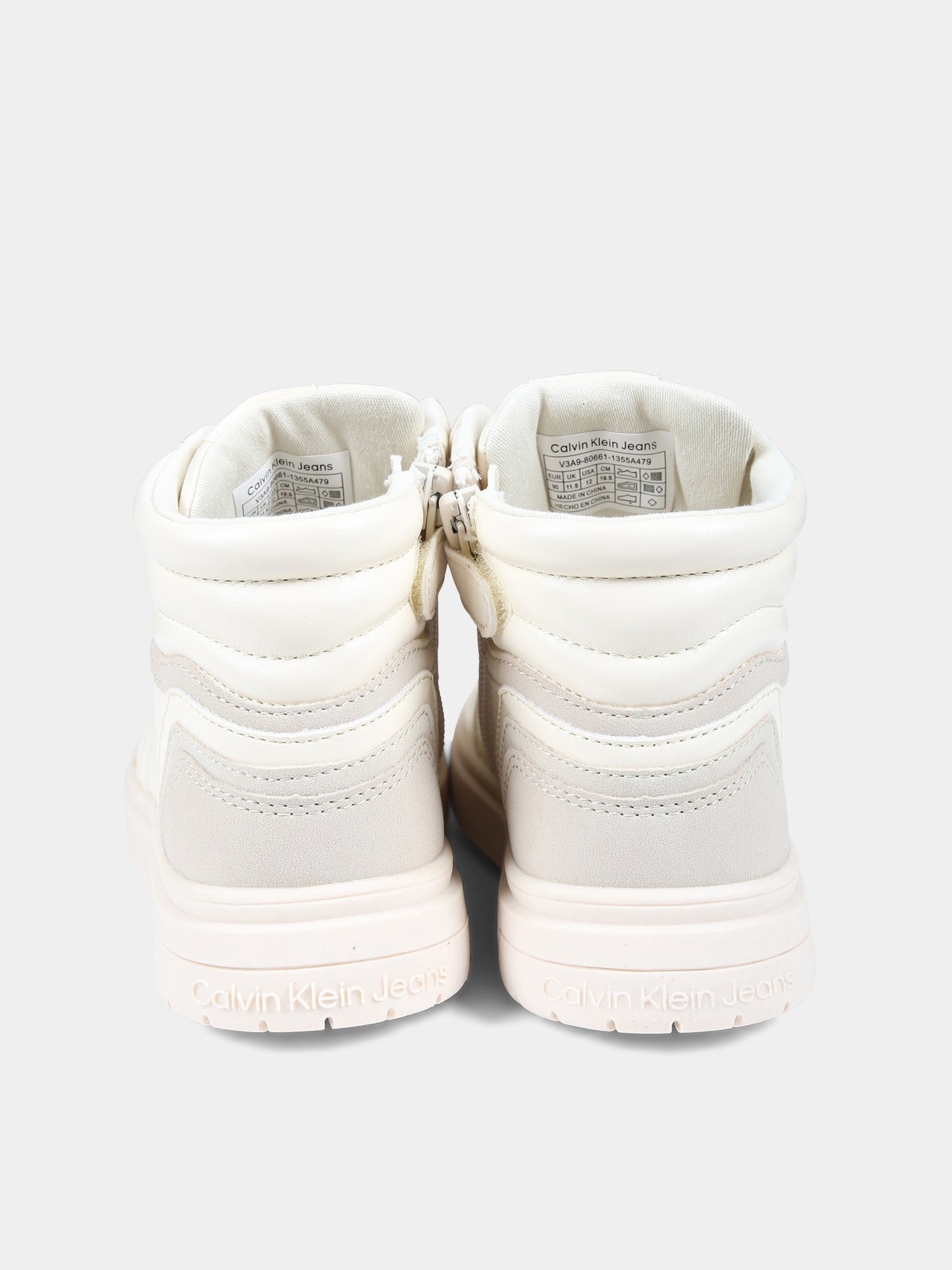 Sneakers avorio per bambina con logo,Calvin Klein Kids,V3A9 80661 1355A479