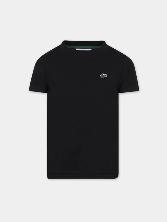 T-shirt nera per bambino con coccodrillo,Lacoste,TJ1122 031