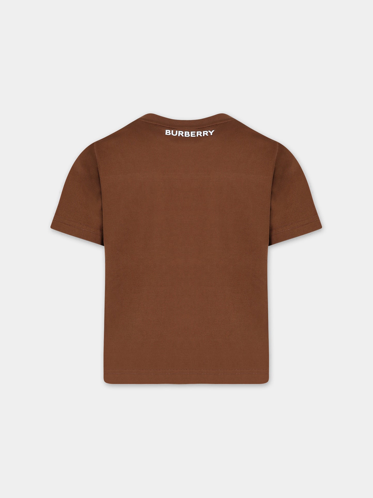 T-shirt marrone per bambino con iconico check,Burberry Kids,8070181