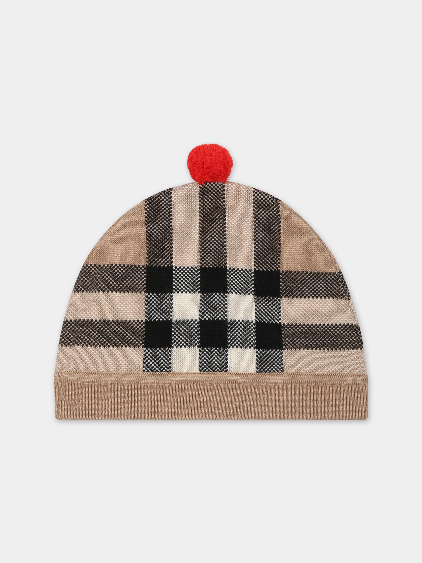Berretto beige per neonato con check vintage,Burberry Kids,8068581