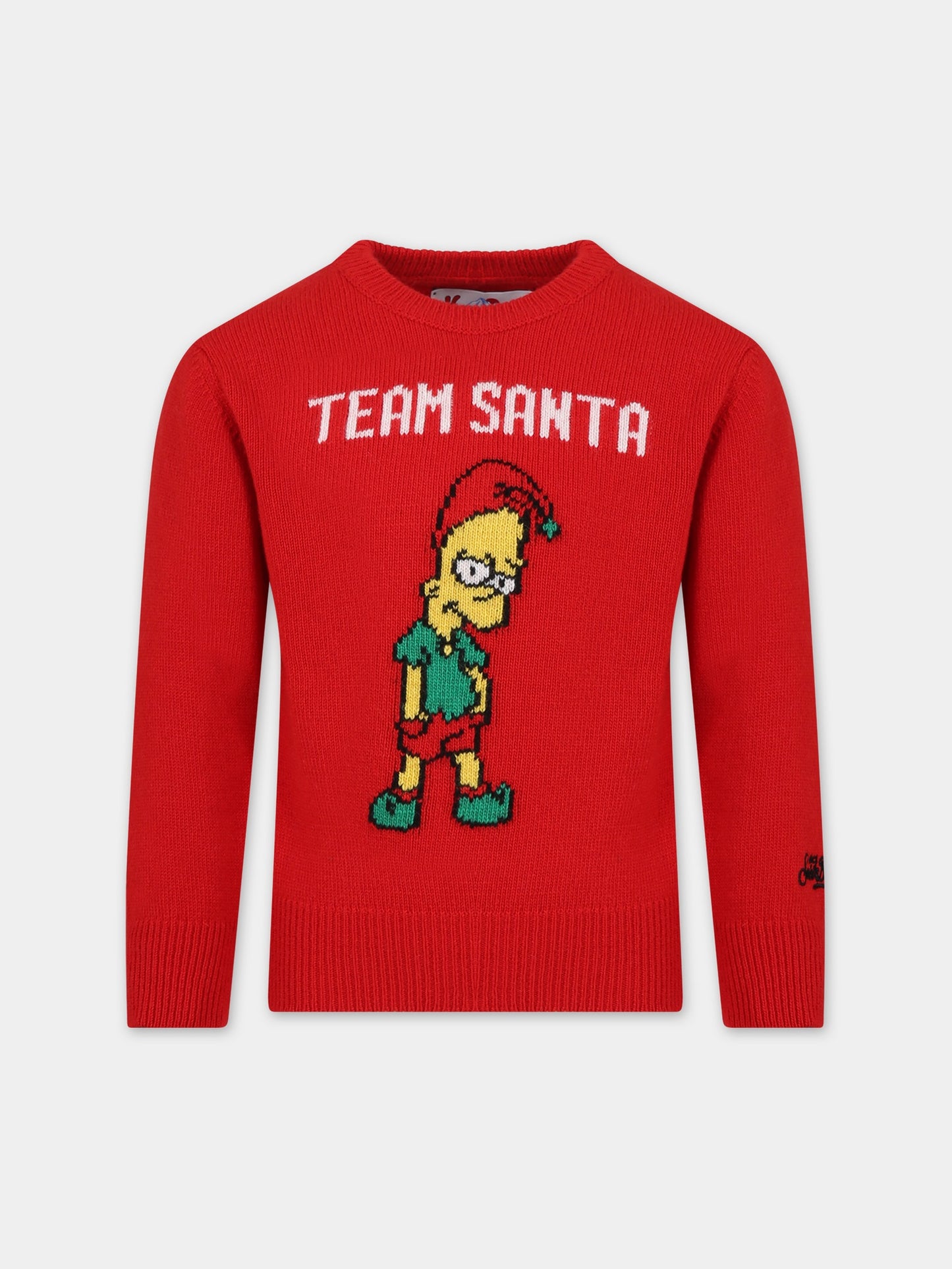 Maglione rosso per bambino con Bart Simpson,Mc2 Saint Barth,DOUGLAS TEAM SANTA 41