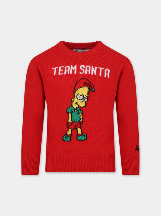 Maglione rosso per bambino con Bart Simpson,Mc2 Saint Barth,DOUGLAS TEAM SANTA 41
