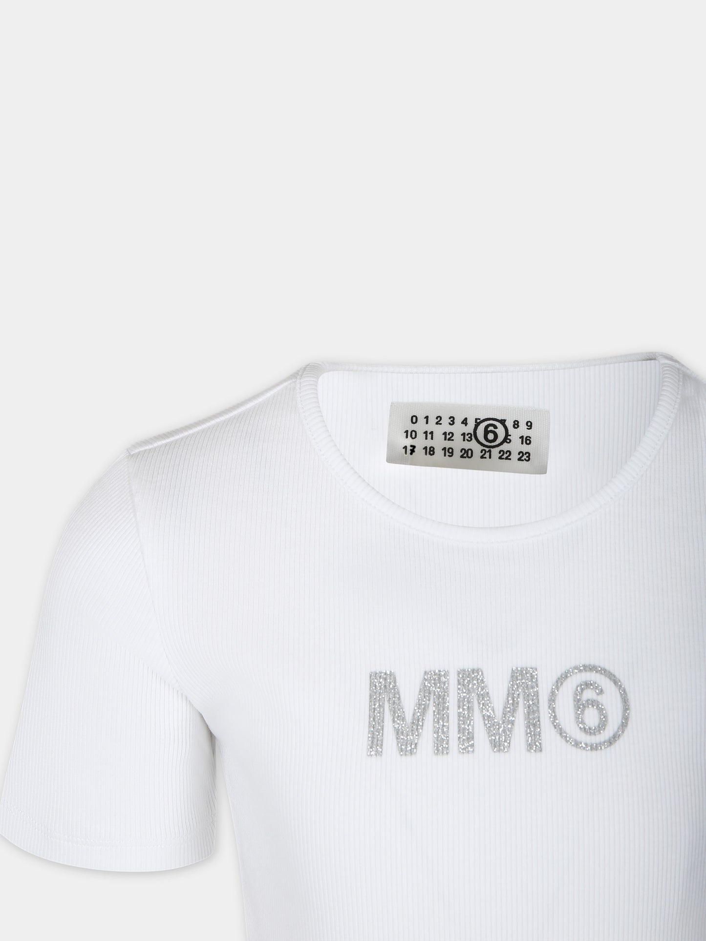 T-shirt bianca per bambina con logo,Mm6 Maison Margiela,M60594 MM02G MM6T84U M6100