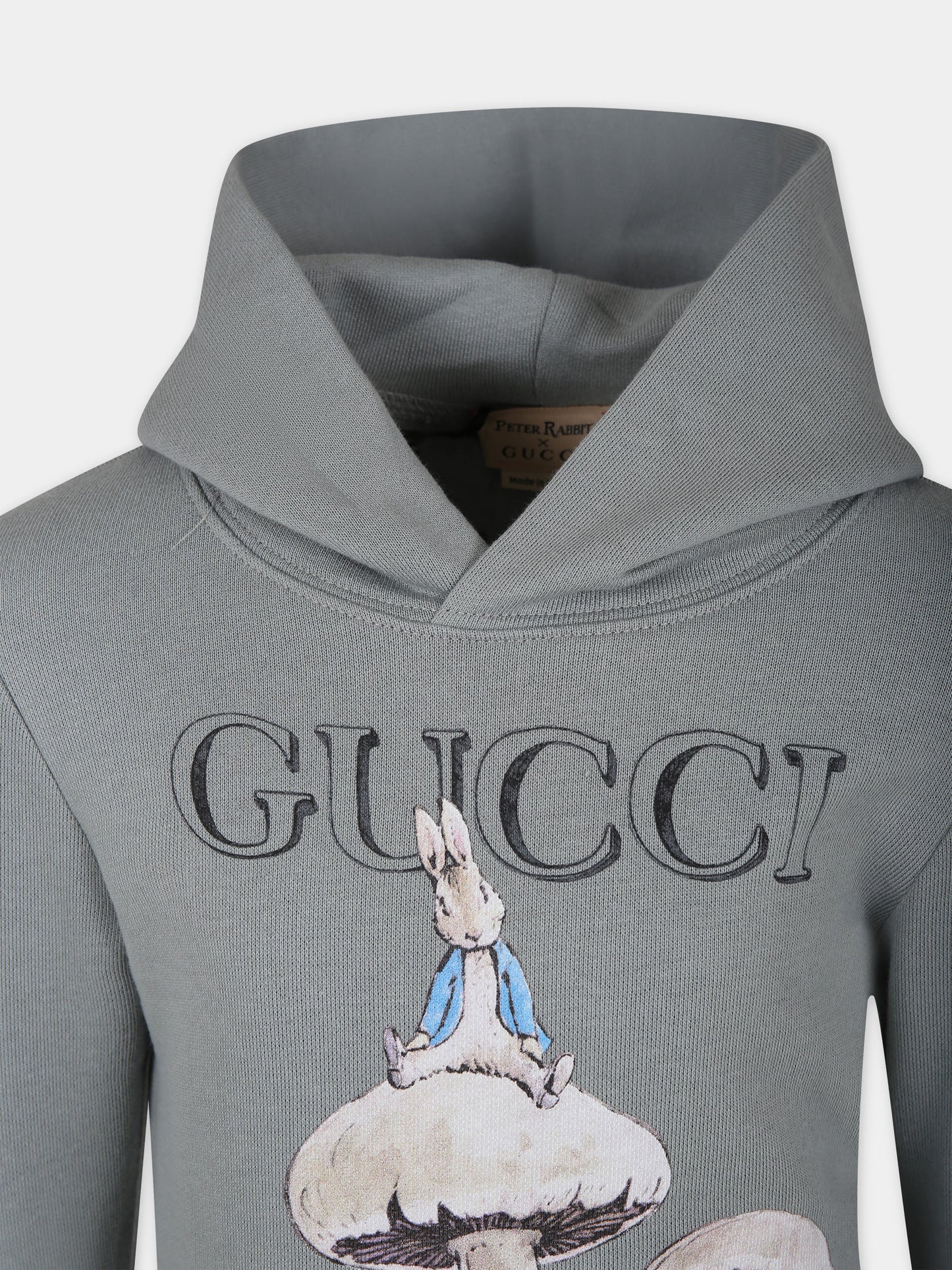 Felpa grigia per bambini con funghi e Peter Rabbit,Gucci Kids,771624 XJF60 9311