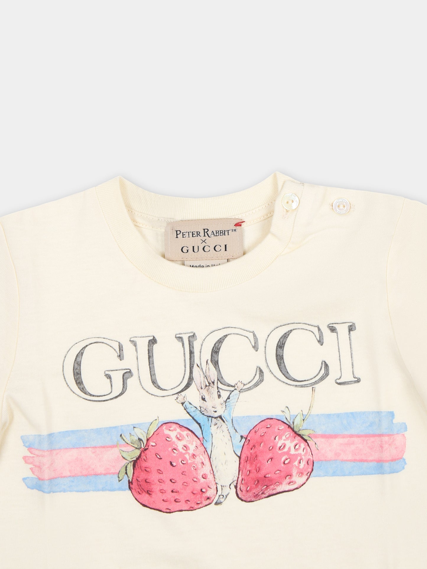 T-shirt avorio per neonata con Peter Rabbit,Gucci Kids,555675 XJF9G 9398