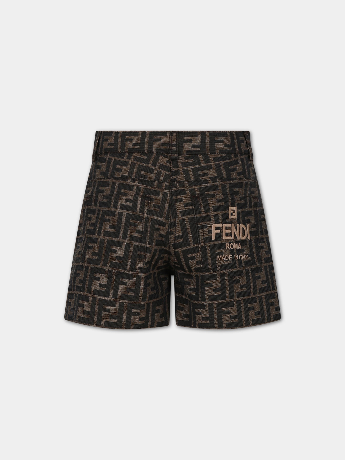 Shorts casual marrone per bambina con FF logo,Fendi Kids,JFF323 AQTK F15B6