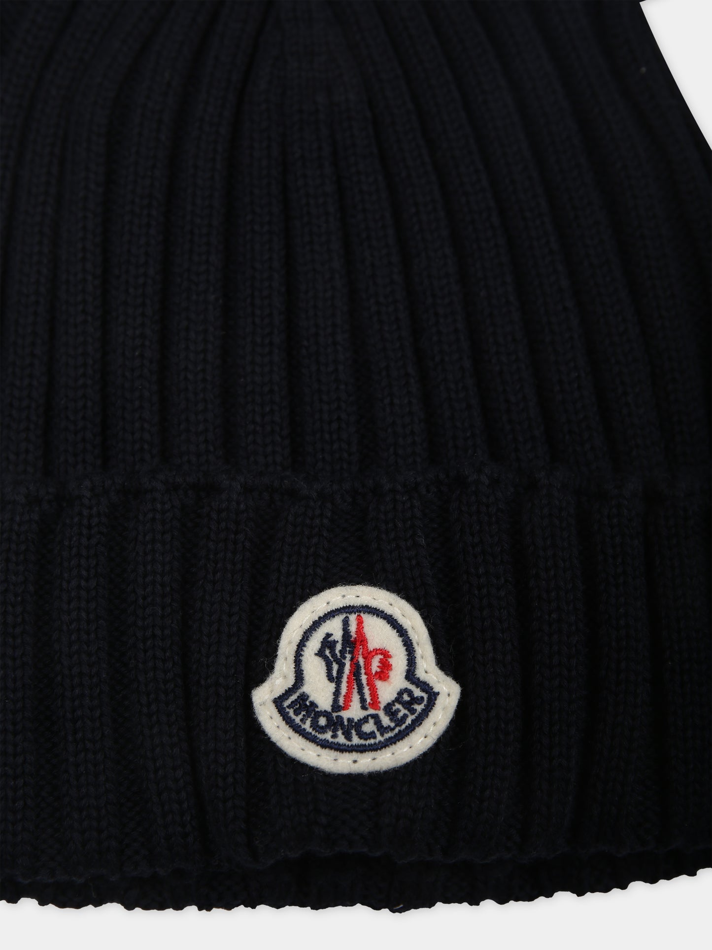 Berretto blu per neonati con orecchie logo,Moncler Kids,951 3B00001 M1367 742