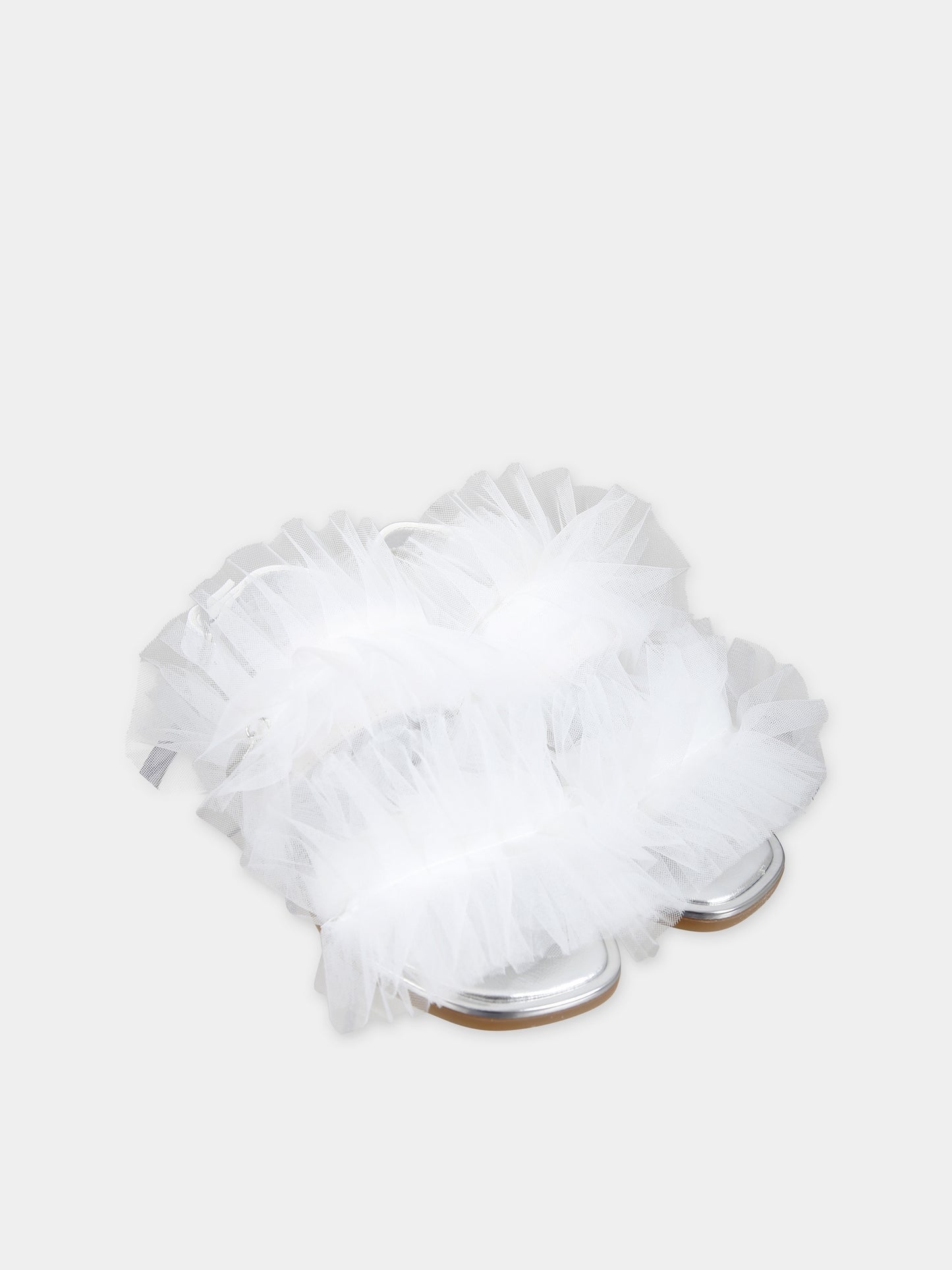 Sandali bianchi per bambina con tulle,Monnalisa,87C009 3744 0099