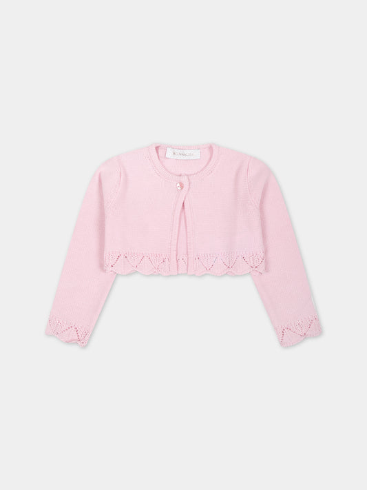 Cardigan rosa per neonata con volants,Monnalisa,73C800 3066 0090