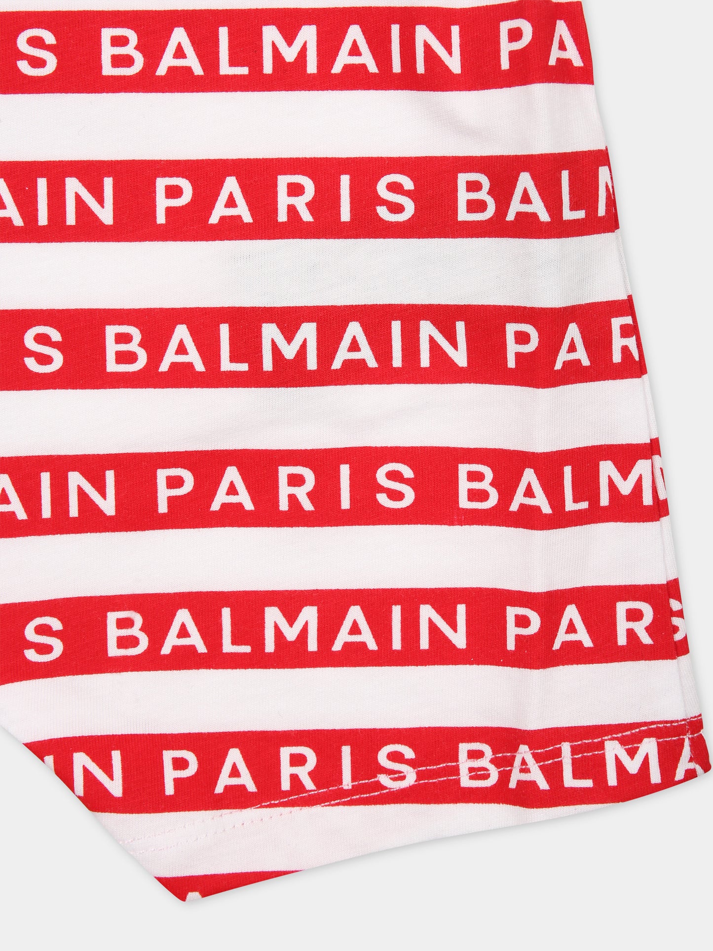 Pagliaccetto bianco per neonata con righe rosse e logo,Balmain Kids,BUA00B Z1911 100RO