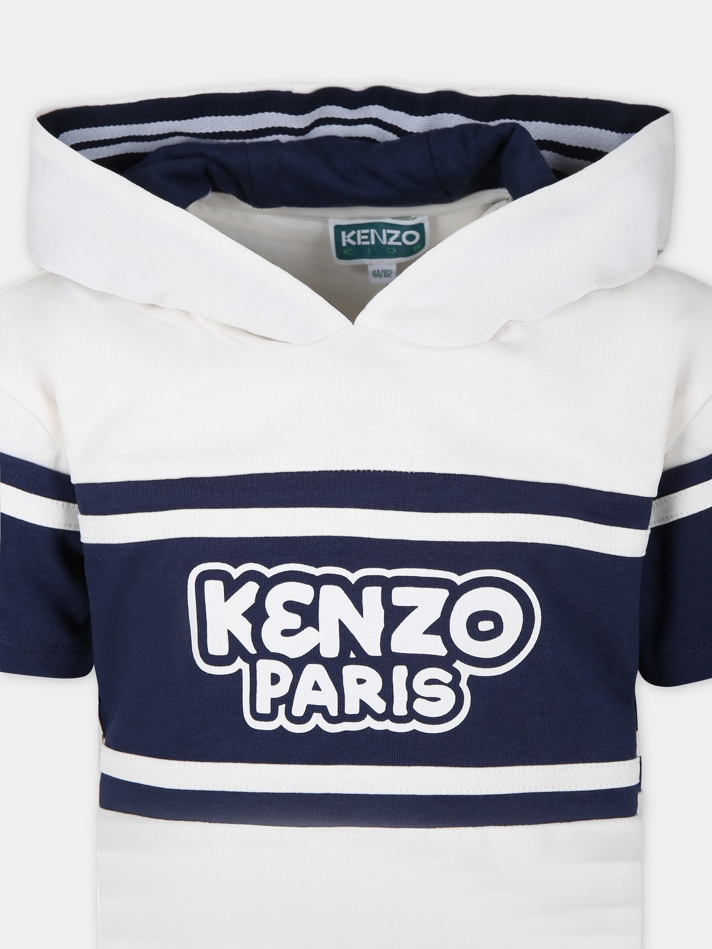T-shirt bianca per bambino con cappuccio e logo,Kenzo Kids,K60346 121