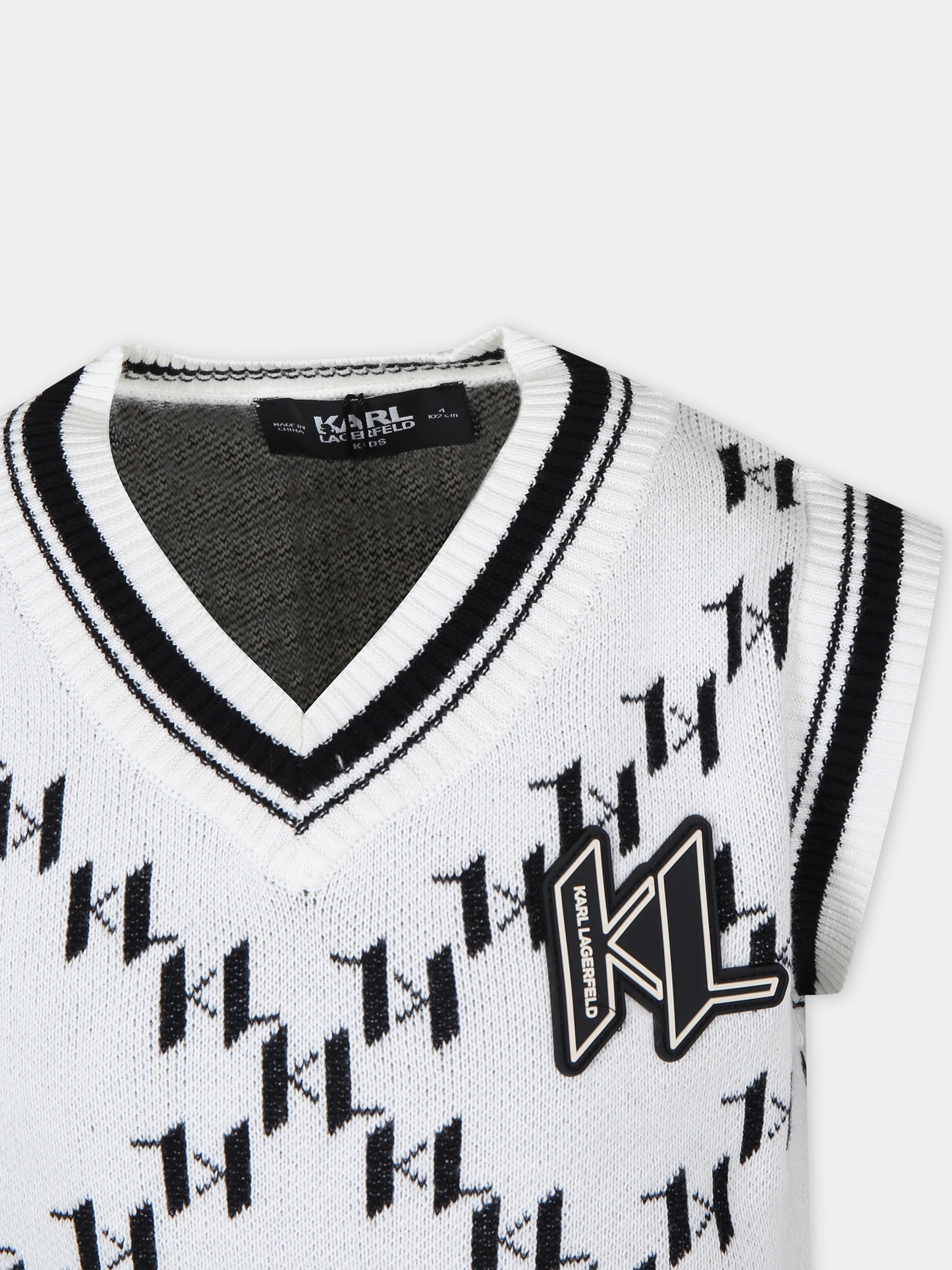 Gilet bianco con stampa grafica K/IKonik all-over,Karl Lagerfeld Kids,Z30057 N70