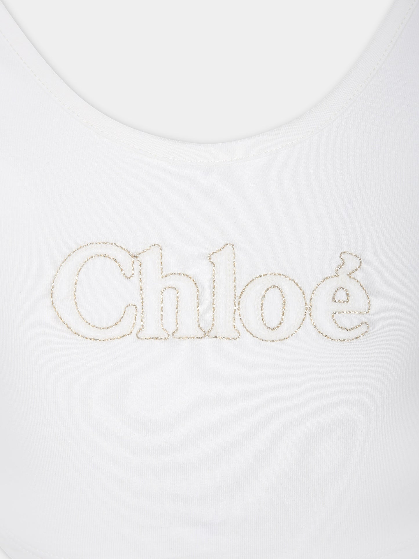 Top bianco per bambina con logo ricamato,Chloé Kids,C20180 117