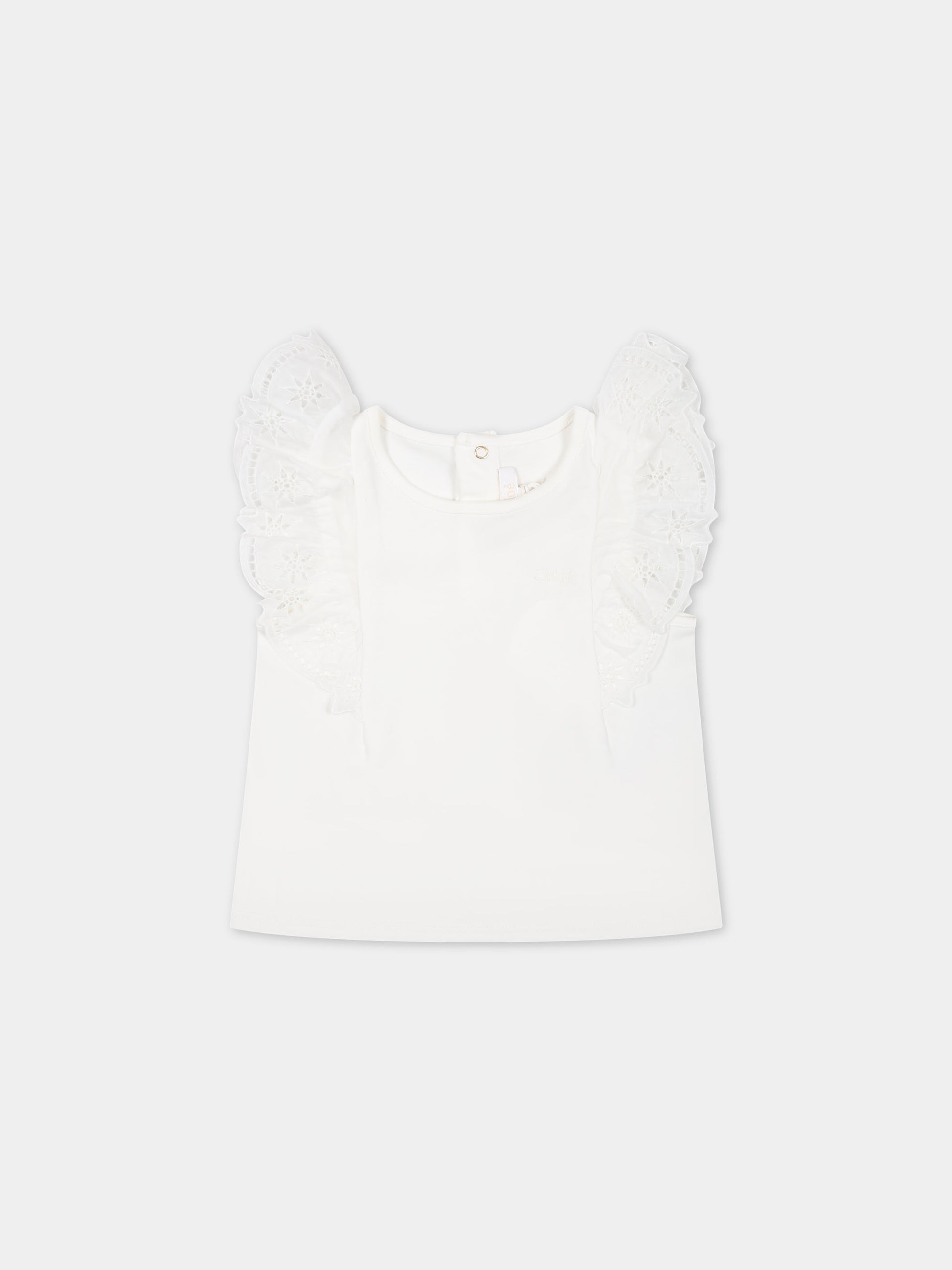 T-shirt bianca per neonata,Chloé Kids,C20042 117