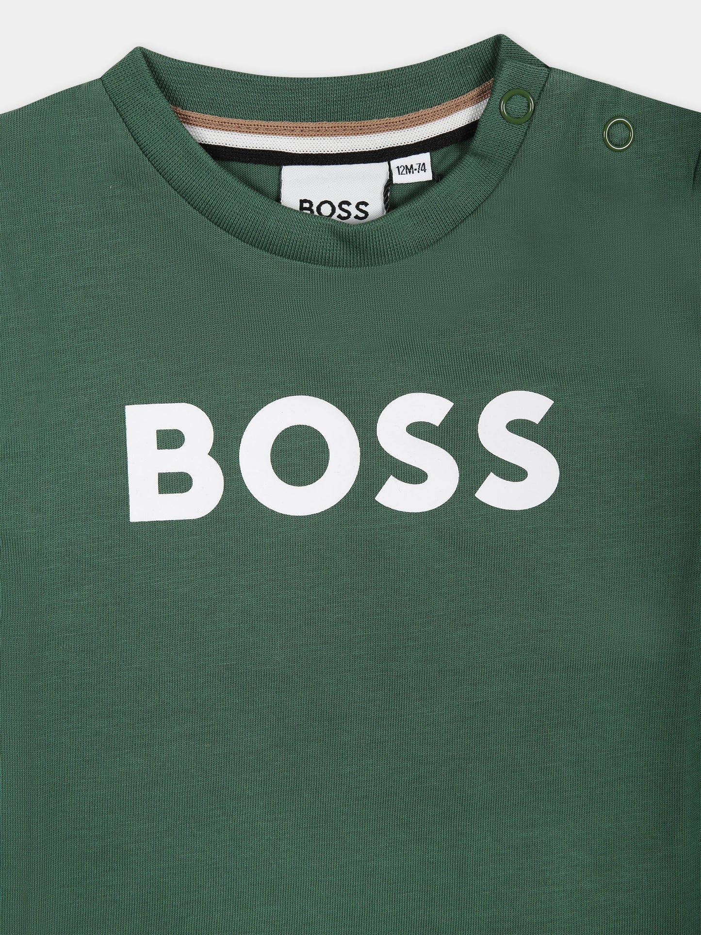 T-shirt verde per neonato con logo,Boss,J50601 651