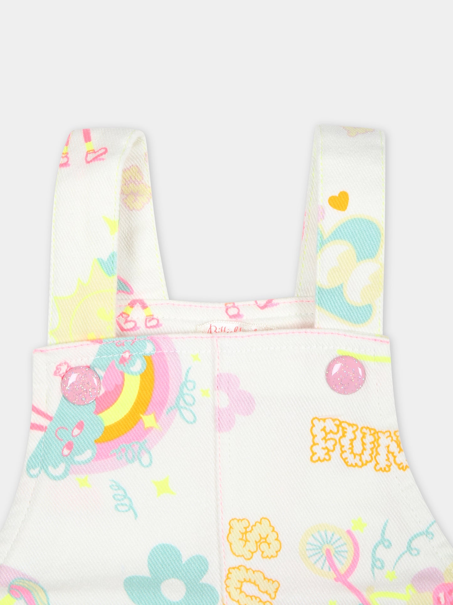 Salopette bianca per neonata con fantasia multicolor,Billieblush,U20003 10P