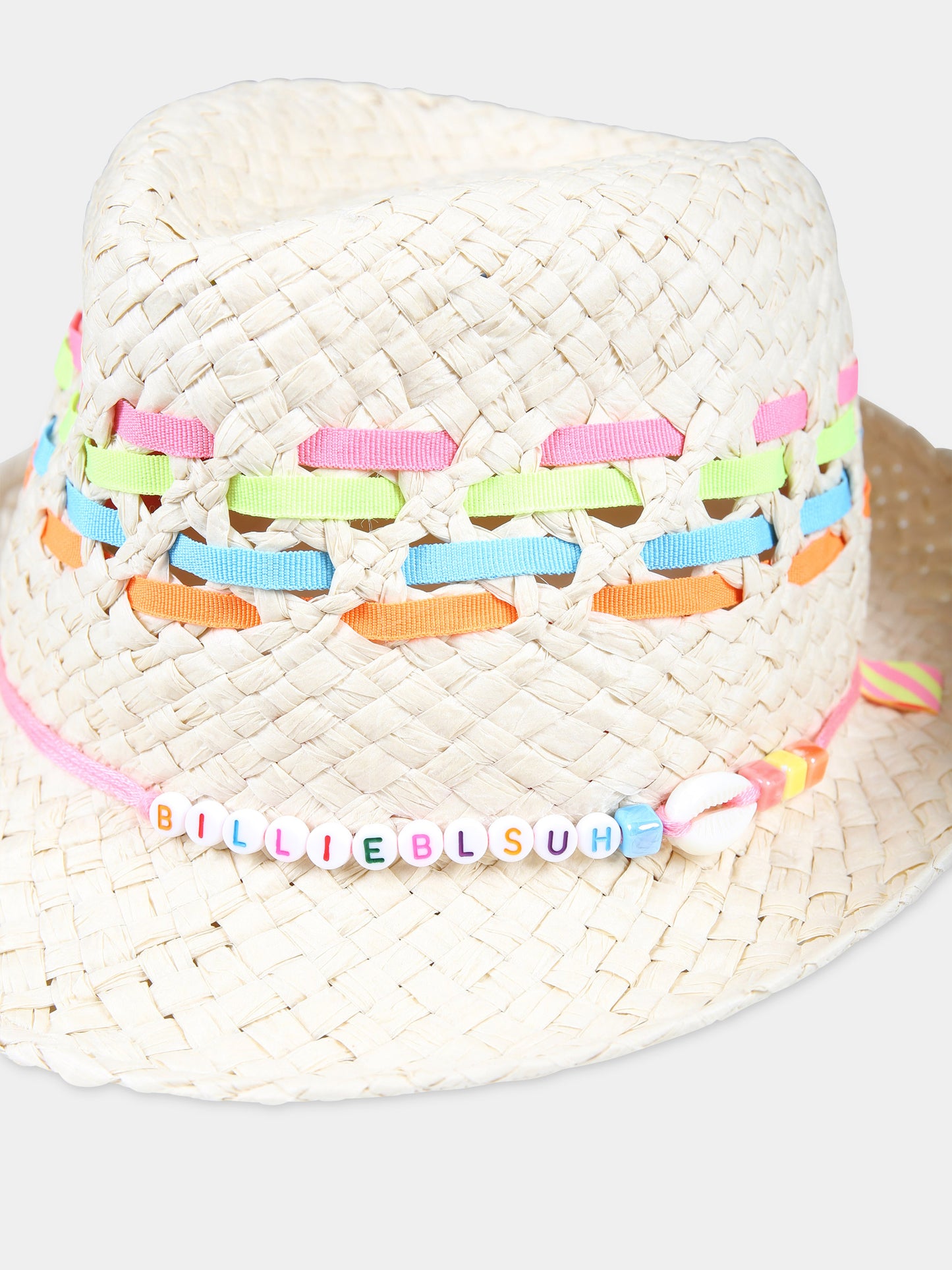 Cappello beige per bambina con nastri multicolor,Billieblush,U20340 Z41