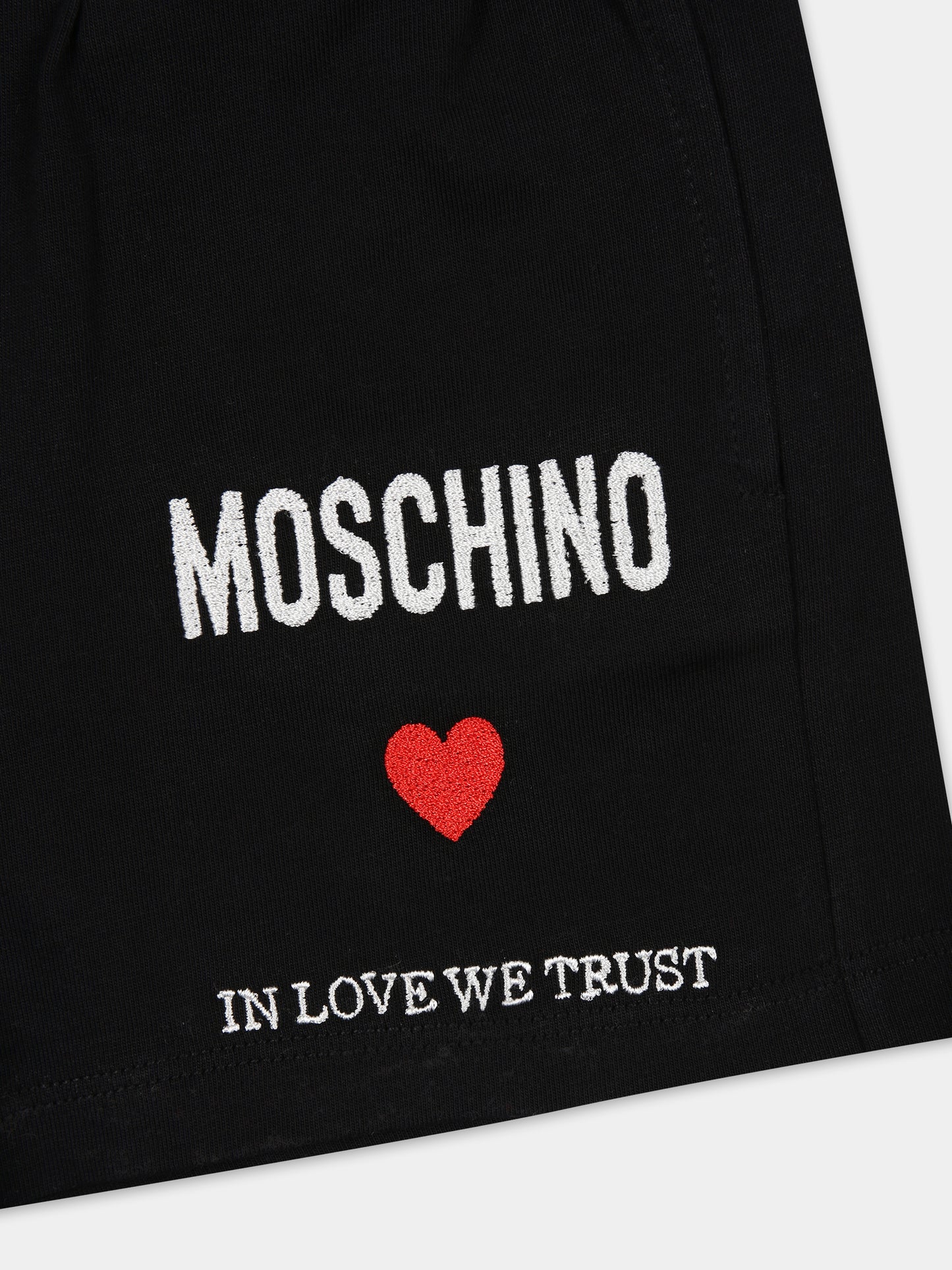 Completo nero per neonata con logo e cuore,Moschino Kids,MDG017 LAA22 60100