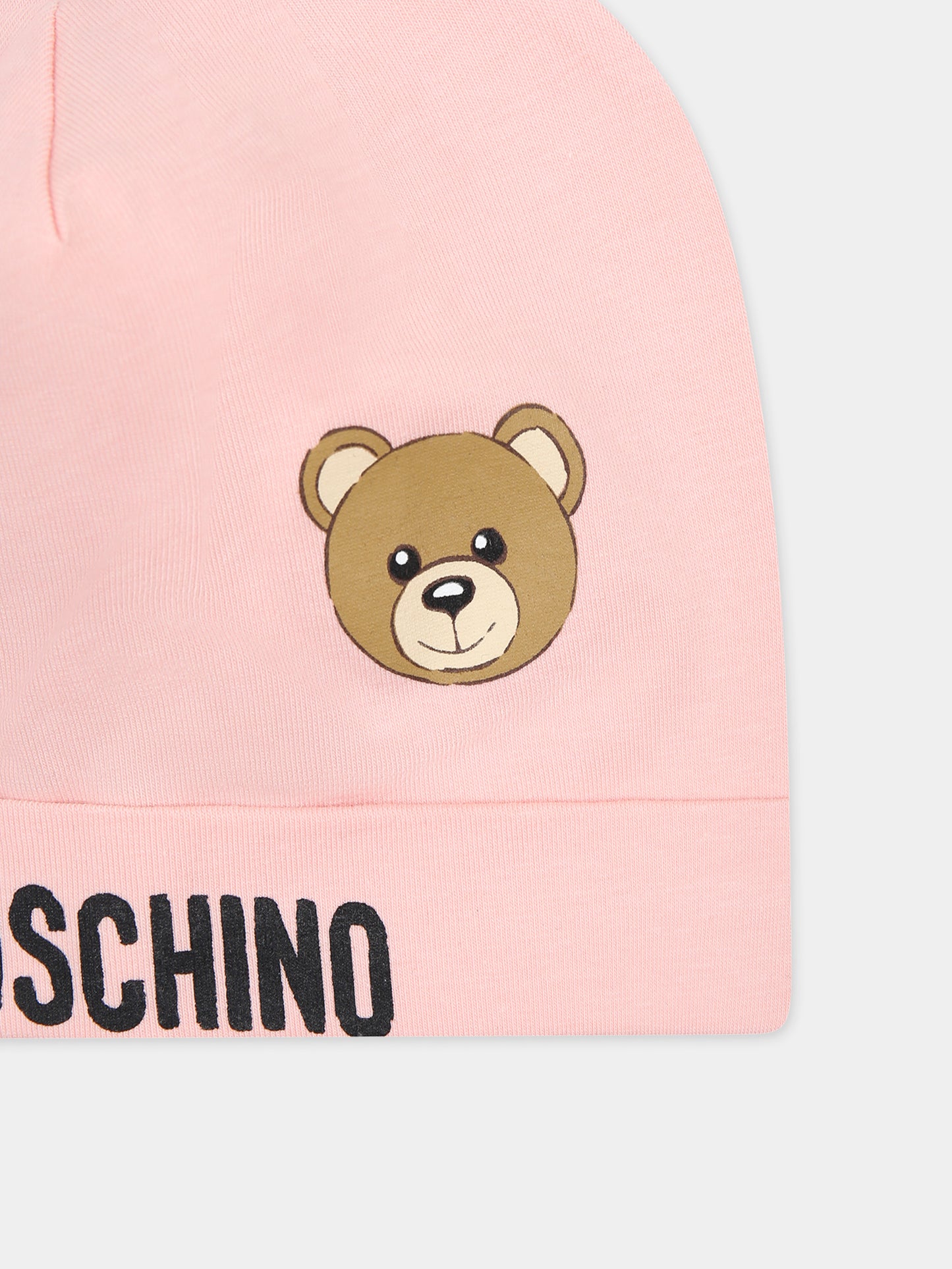 Cappello rosa per neonata con logo e Teddy Bear,Moschino Kids,MYX031 LBA00 50209