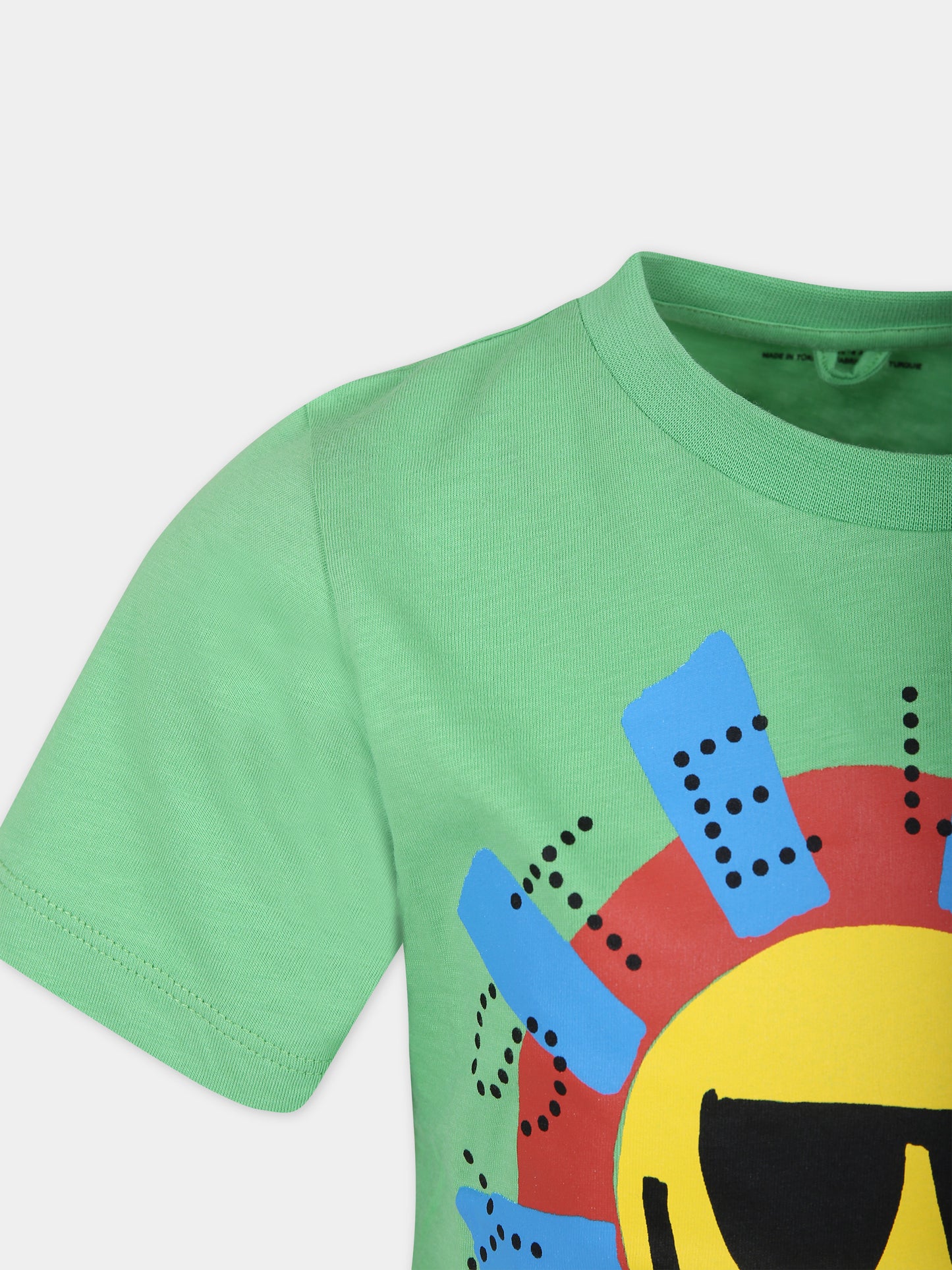 T-shirt verde per bambino con sole,Stella Mccartney Kids,TU8R11 Z0434 711