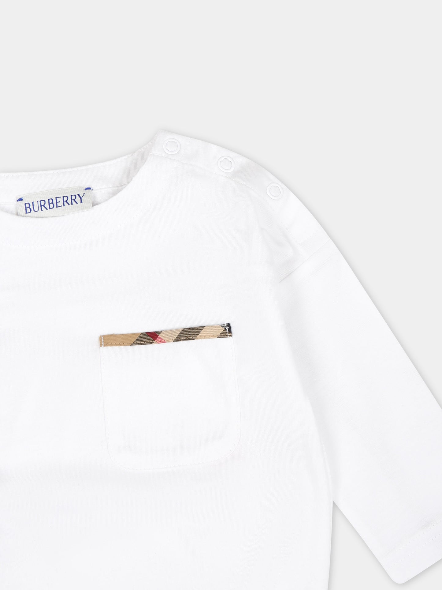 Body bianco per neonati con dettaglio check vintage sulla tasca,Burberry Kids,8078058 A1464