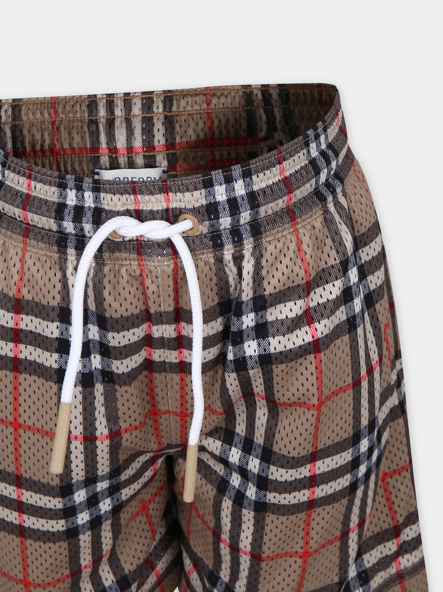 Shorts sportivo beige per bambino con iconico check vintage,Burberry Kids,8078638 A7028