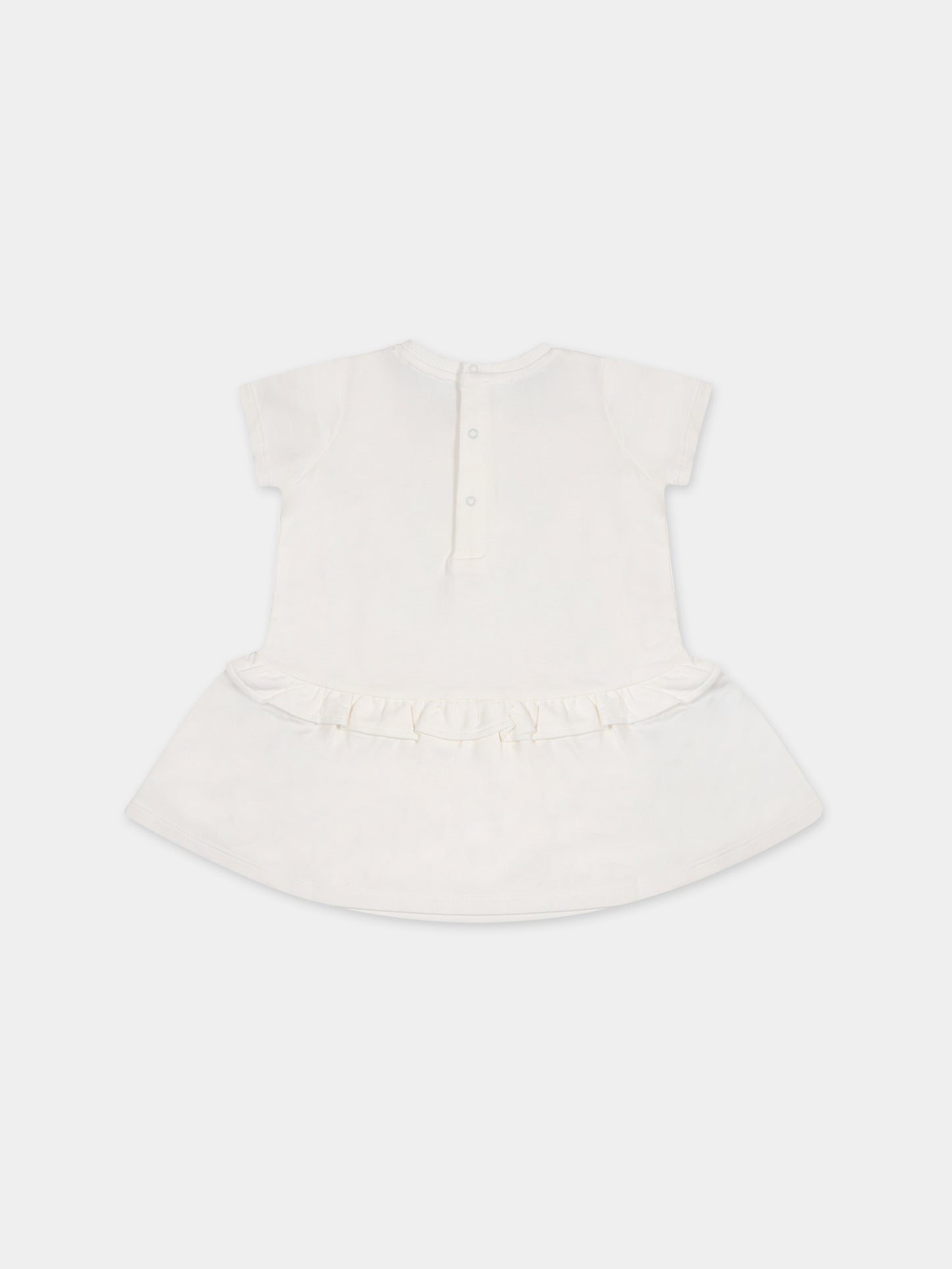 Vestito bianco per neonata con Teddy Bear e logo,Moschino Kids,MEV074 LCA19 10063