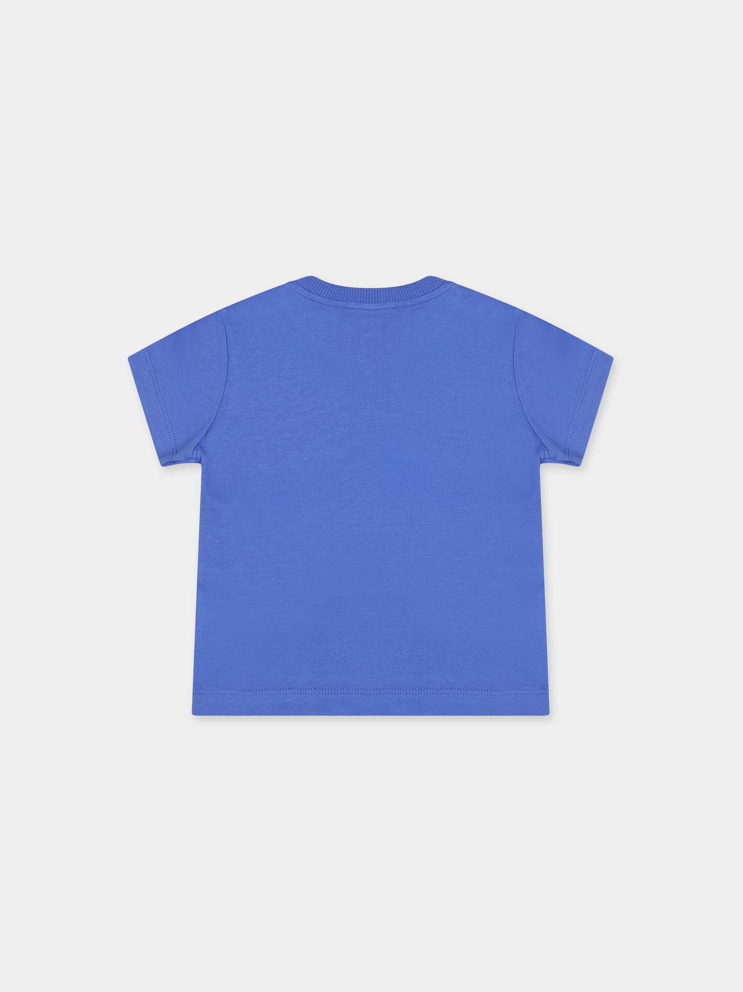 T-shirt blu per neonato con smile e logo,Moschino Kids,MNM032 LAA23 40640