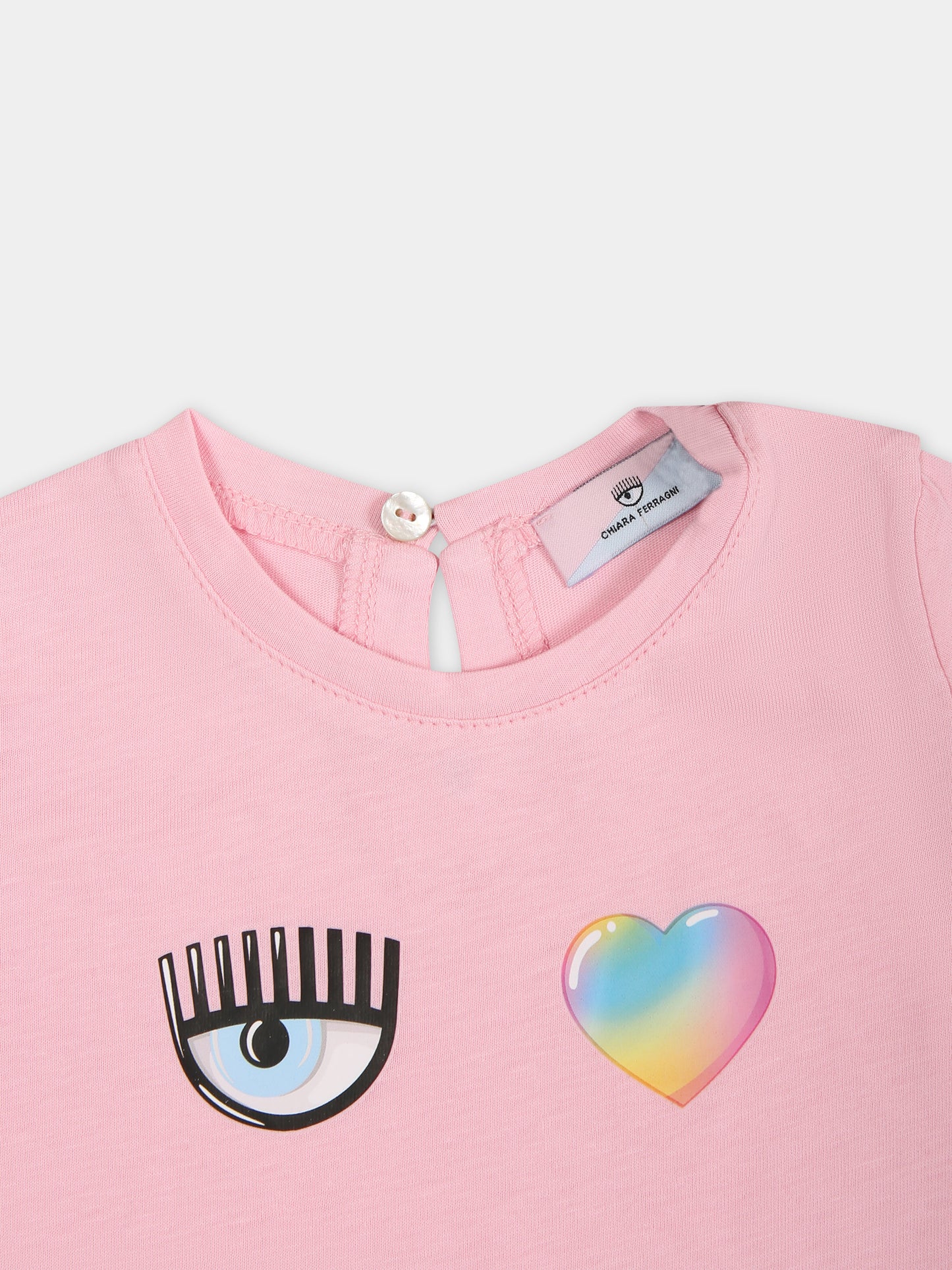 T-shirt rosa per bambina con eye flirting e cuore,Chiara Ferragni Collection,53C602 3021 090F