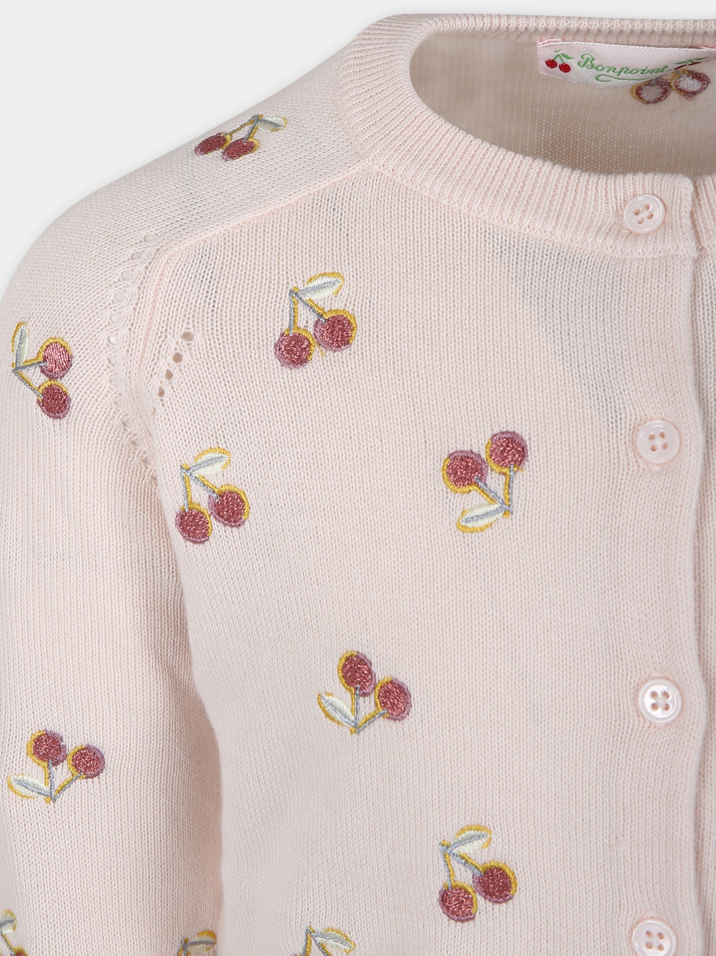 Cardigan rosa per bambina con ciliegie,Bonpoint,S04GCAK00004 120
