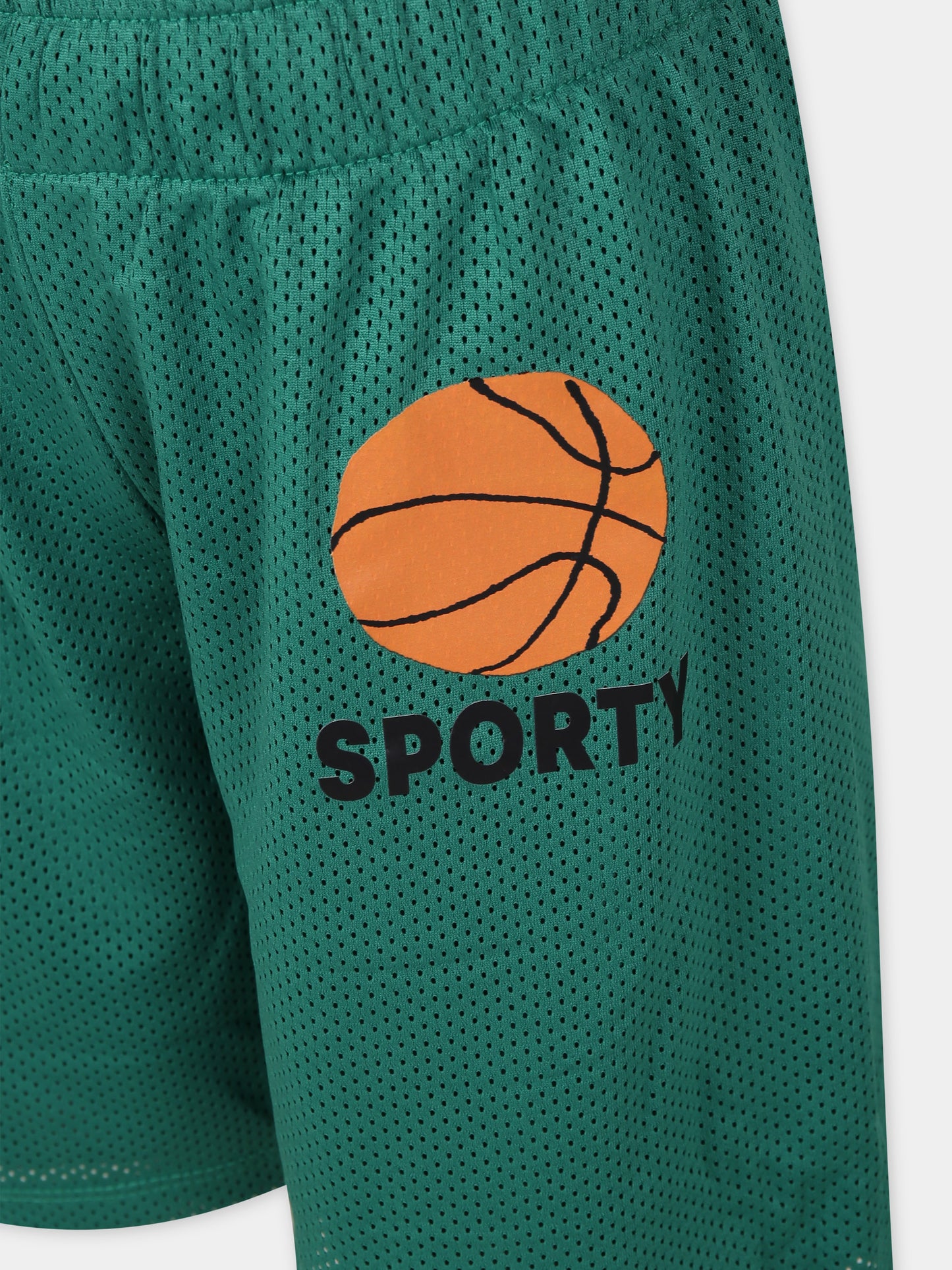 Shorts sportivo verde per bambini con palla da basket,Mini Rodini,2423012475
