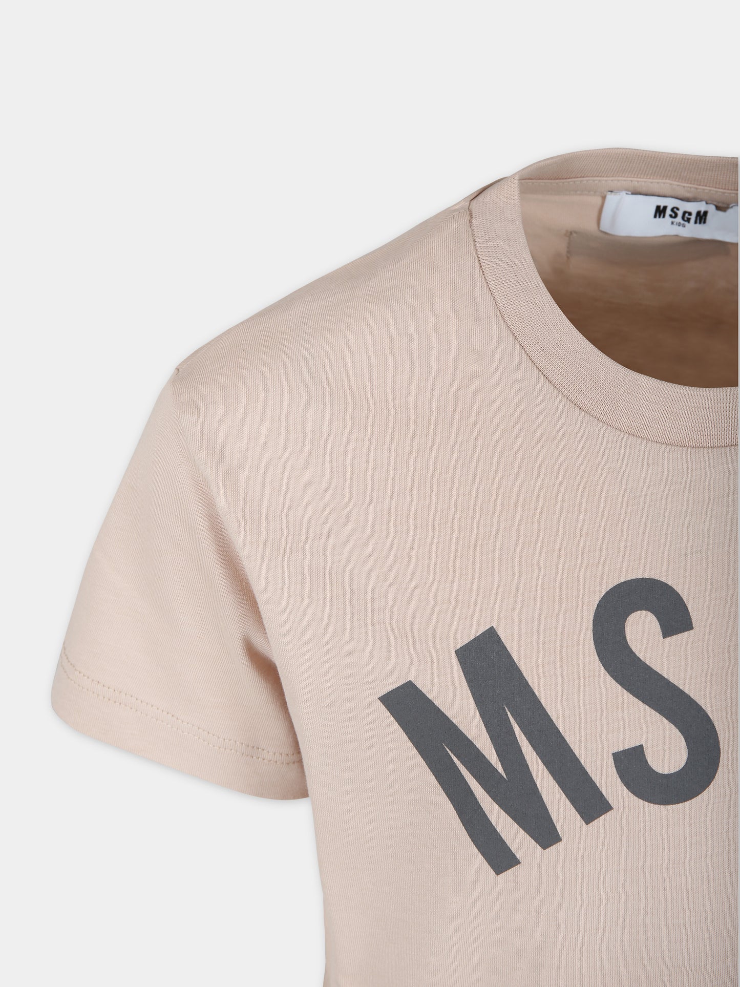 T-shirt beige per bambino con logo,Msgm Kids,S4MSJBTH265 015