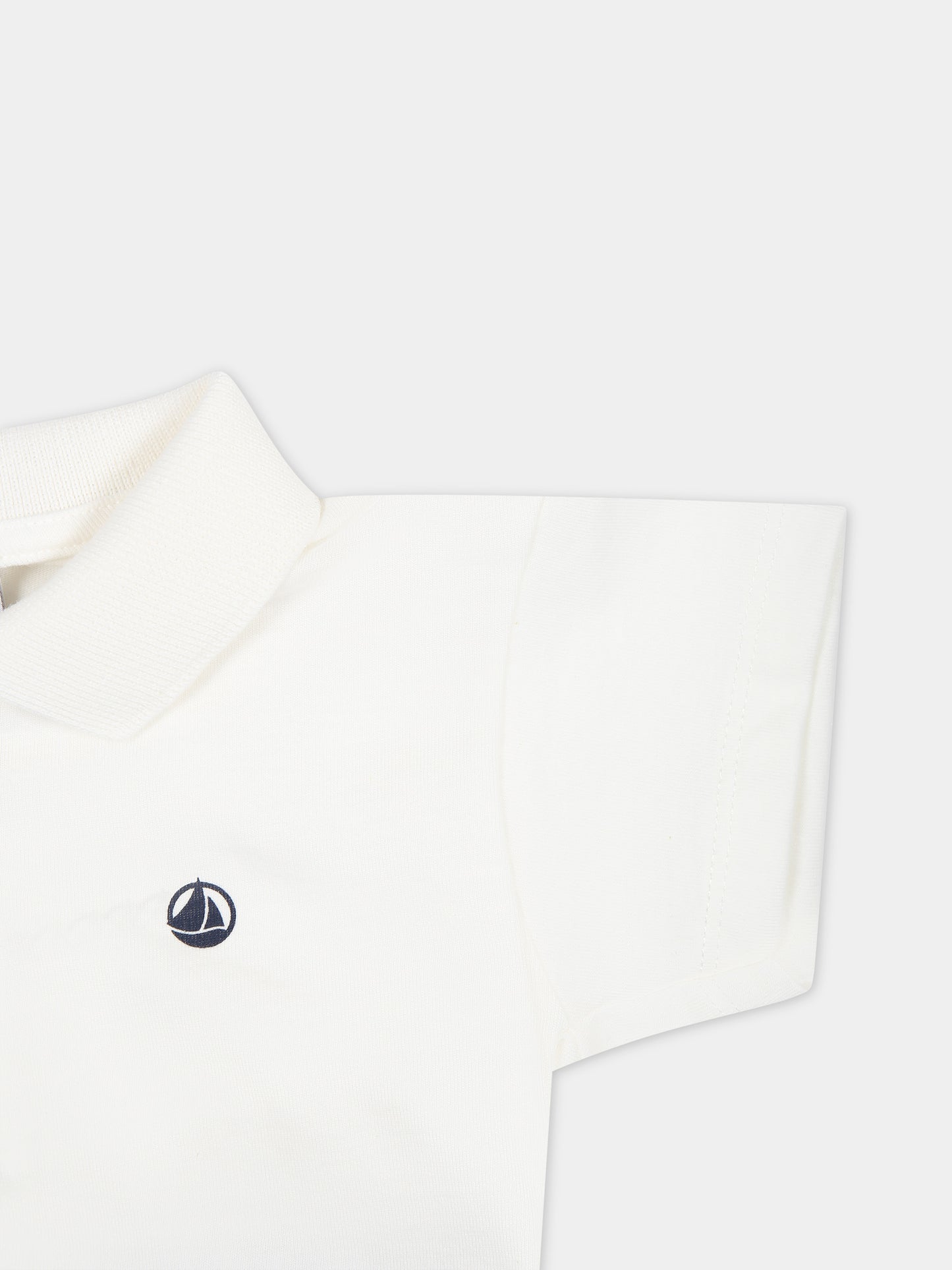Polo bianca per neonato con logo,Petit Bateau,A09ZM 01 MARSHMALLOW
