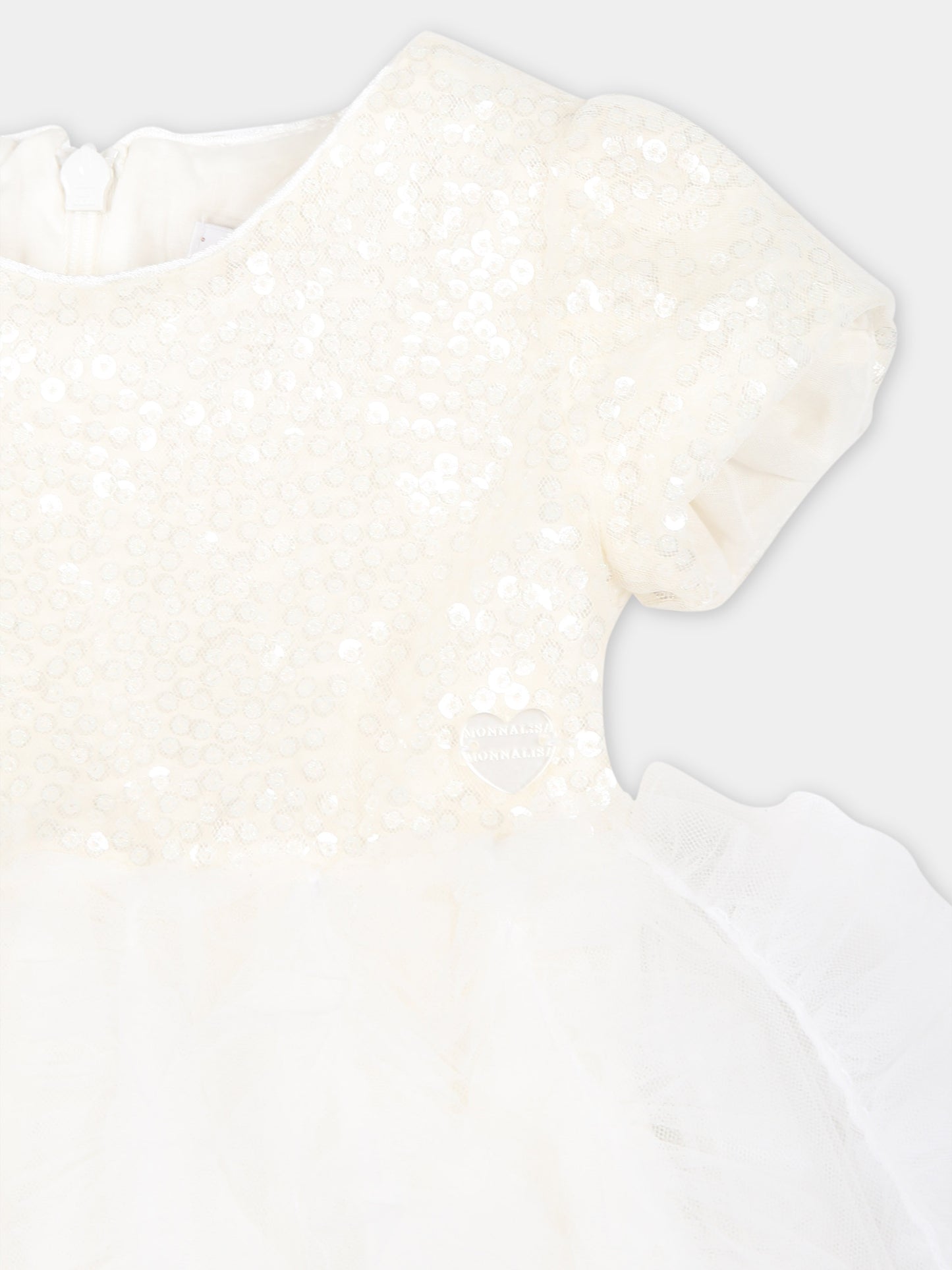 Vestito bianco per neonata con paillettes,Monnalisa,73C900 T9945 001A