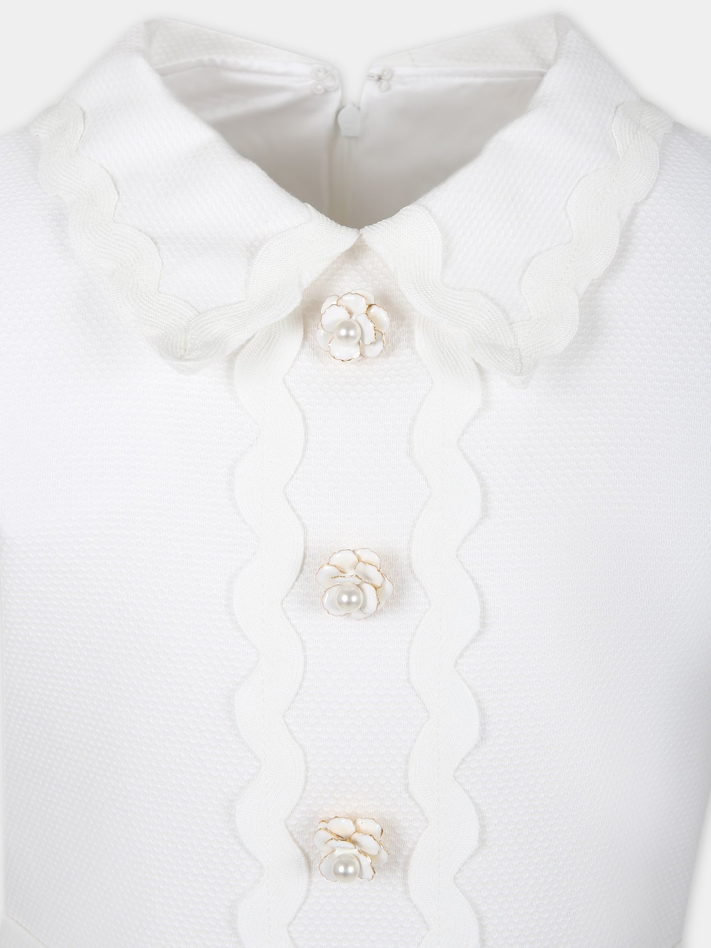 Vestito bianco per bambina con bottoni a fiore e perle,Raffaella,AUDRY ABITO 8