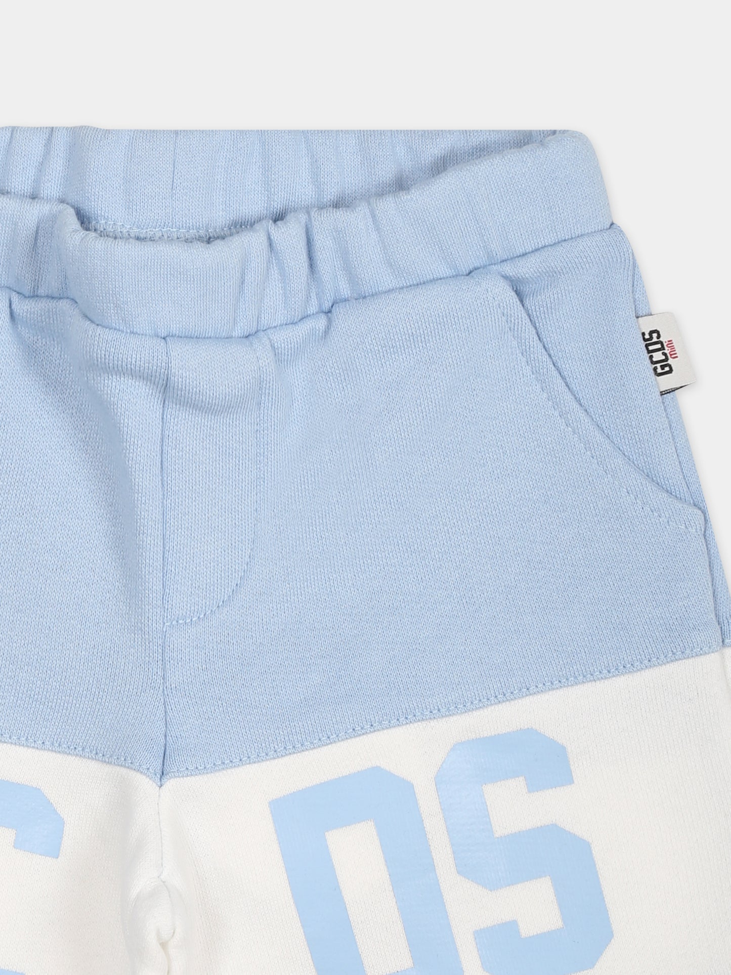 Shorts sportivi celesti per neonati con logo,Gcds Kids,GMQ002 LCA33 40069
