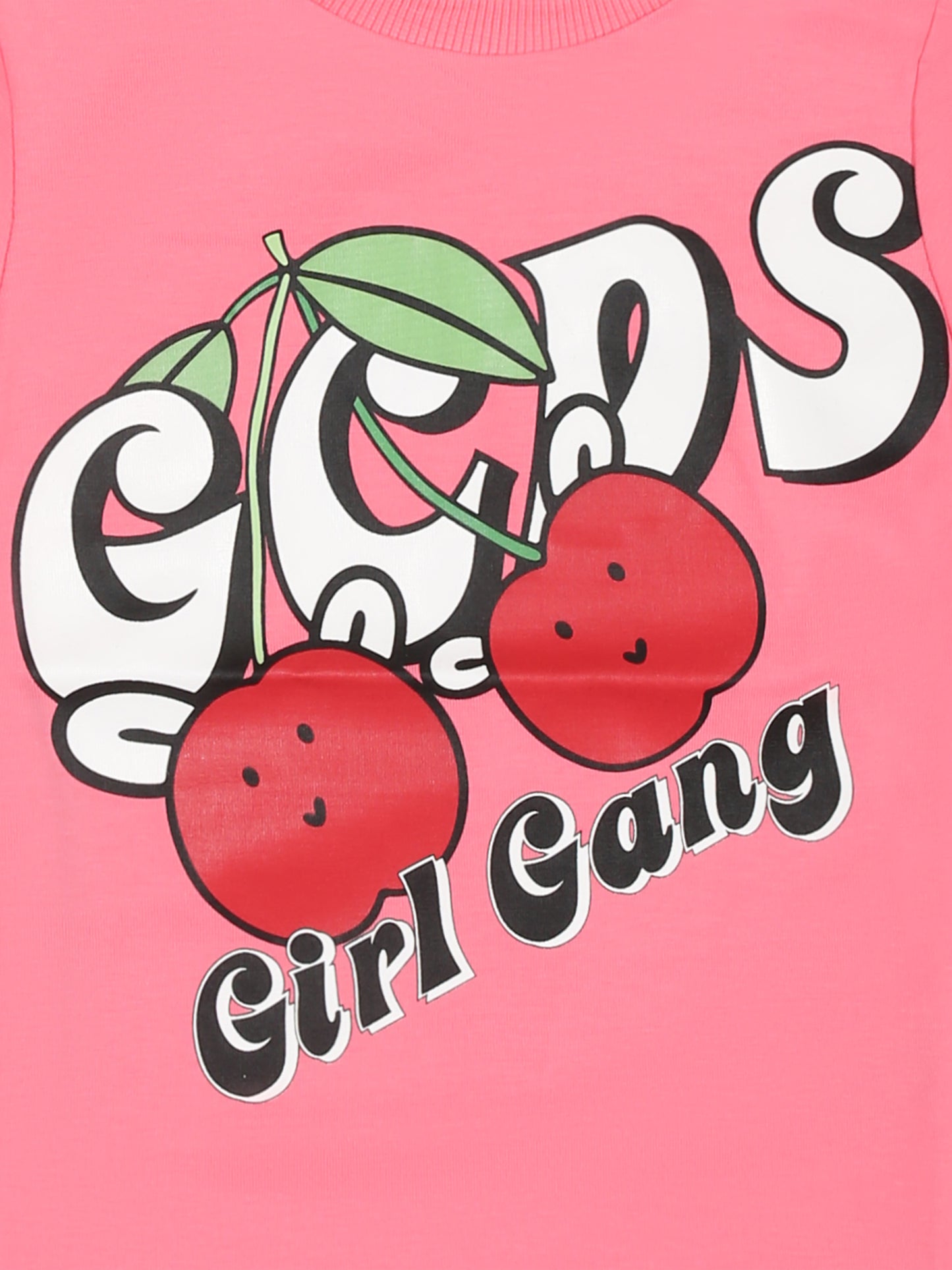 T-shirt rosa per neonata con stampa logo e ciliegie,Gcds Kids,GDM008 LBA00 51452