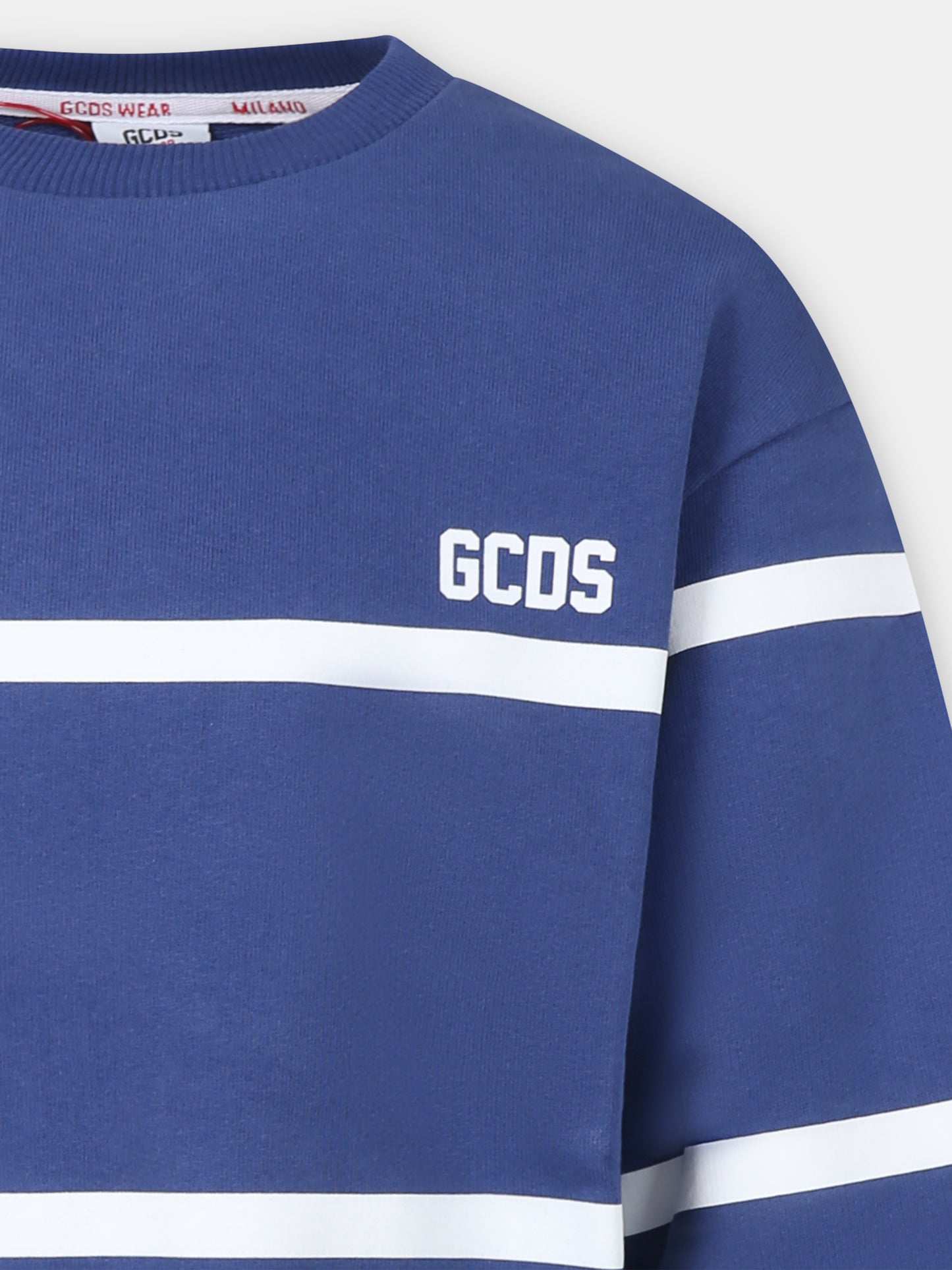 Felpa blu per bambini con logo bianco,Gcds Kids,DOF000 LCA52 40263