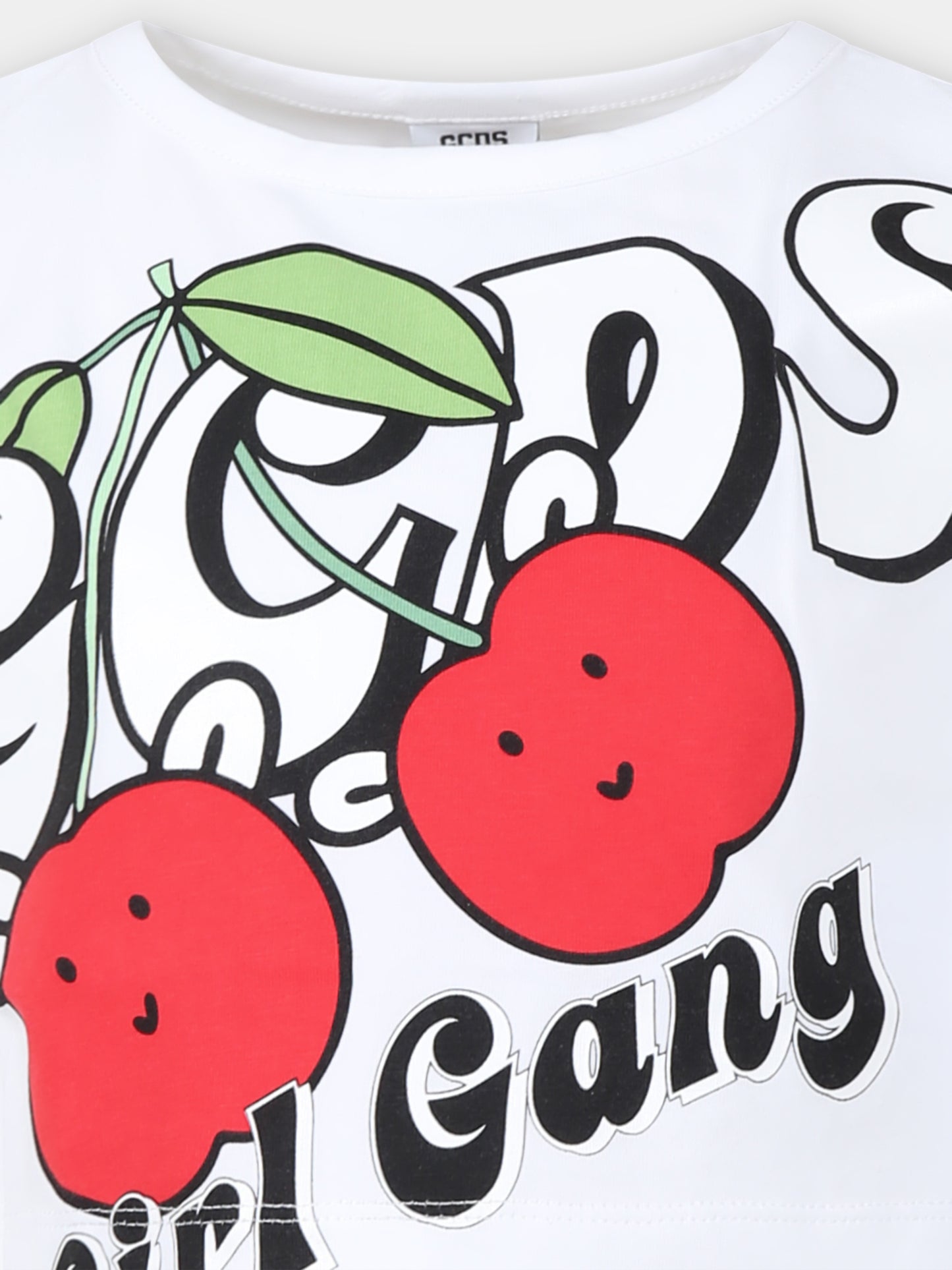 T-shirt bianca per bambina con logo in fantasia,Gcds Kids,DAM002 LBA00 10101