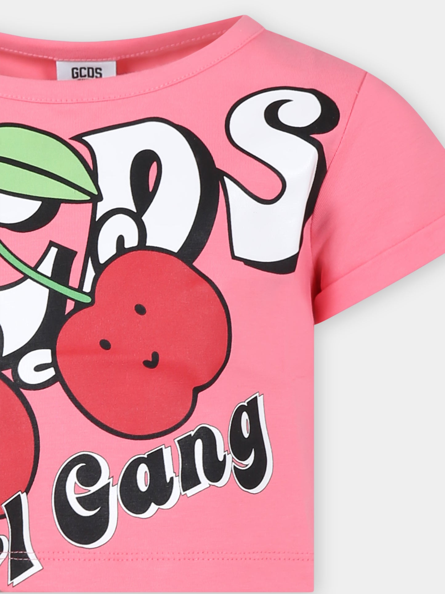 T-shirt rosa per bambina con logo in fantasia,Gcds Kids,DAM002 LBA00 51452