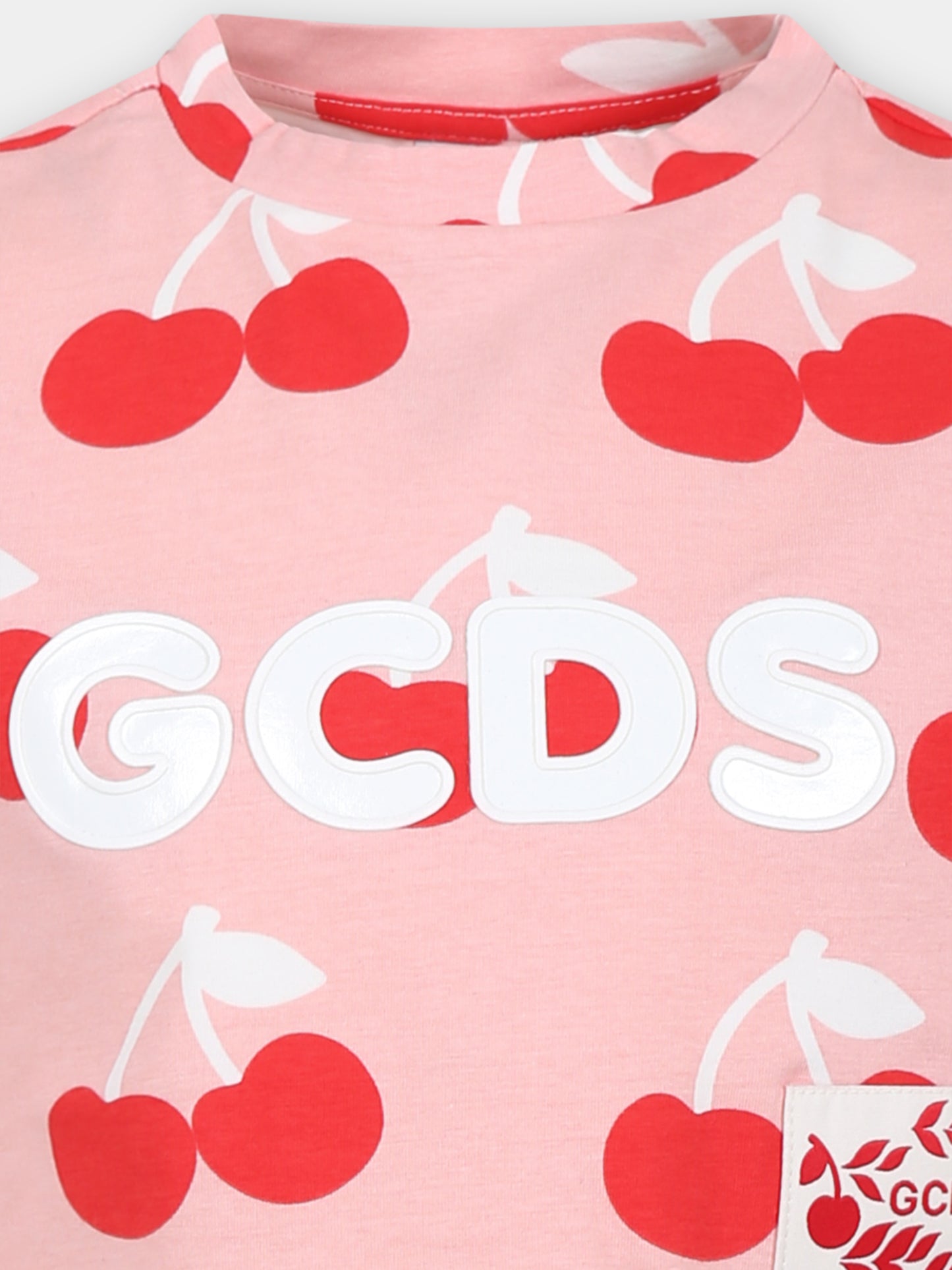 T-shirt rosa per bambina con stampa ciliegie all-over,Gcds Kids,DDM00G LBB0C 84526