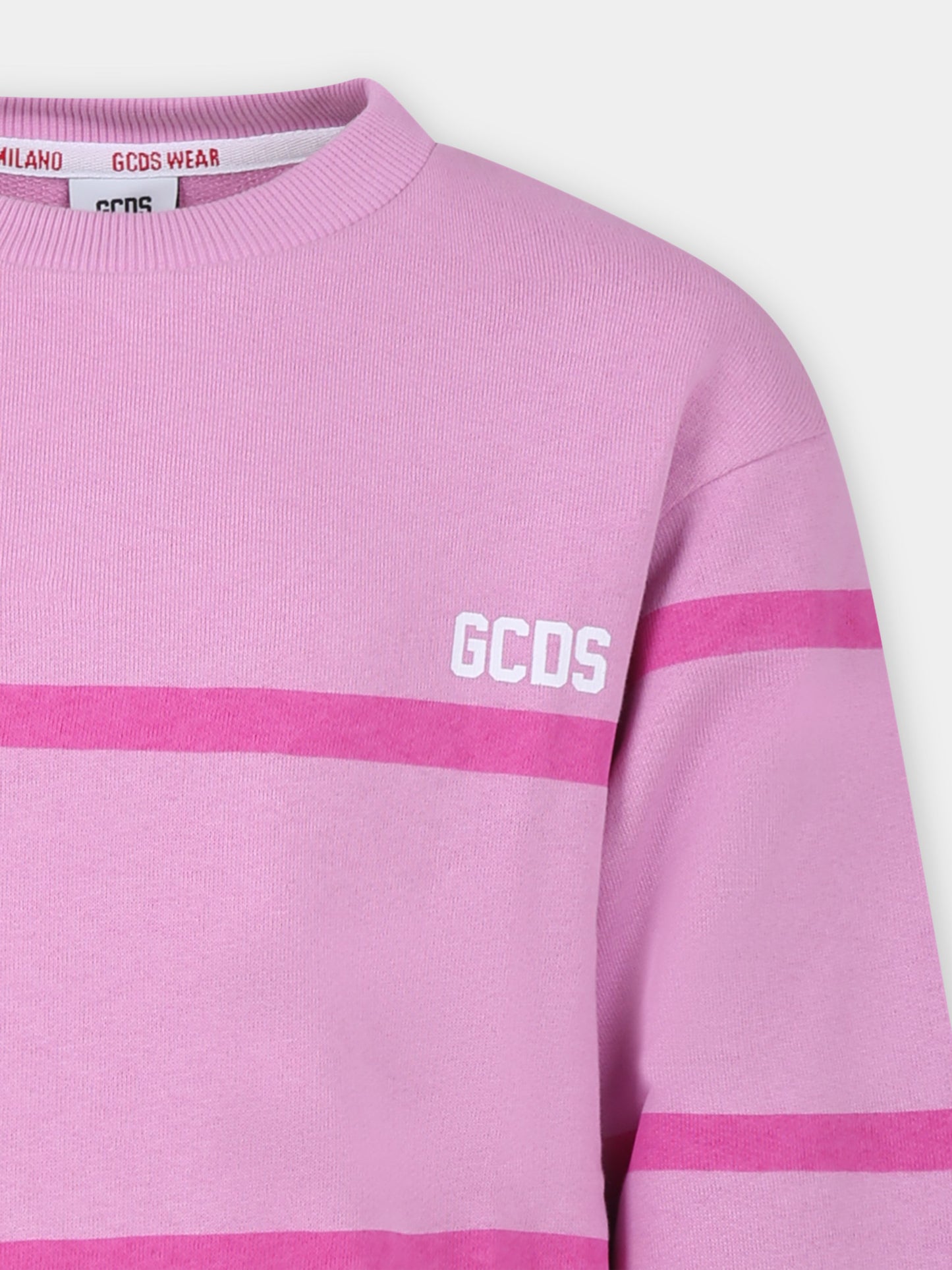 Felpa rosa per bambina con logo,Gcds Kids,DQF000 LCA52 50304