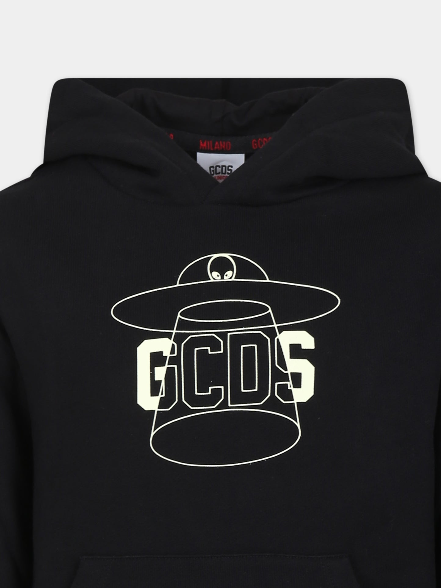 Felpa nera per bambini con stampa alieno e logo,Gcds Kids,DUF00M LCA59 60010