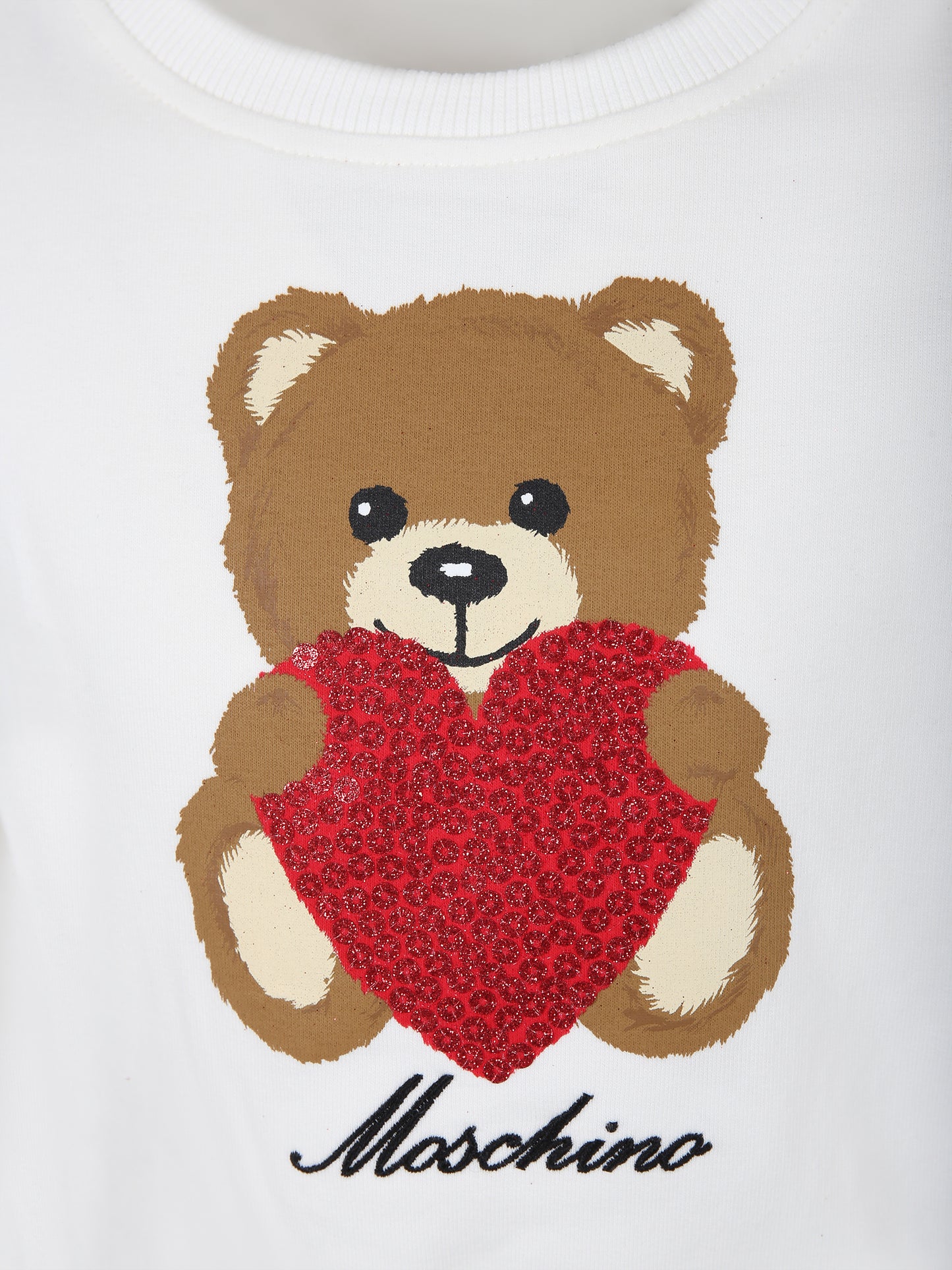 Felpa bianca per bambina con Teddy Bear e cuore,Moschino Kids,HDF05E LDA14 10063