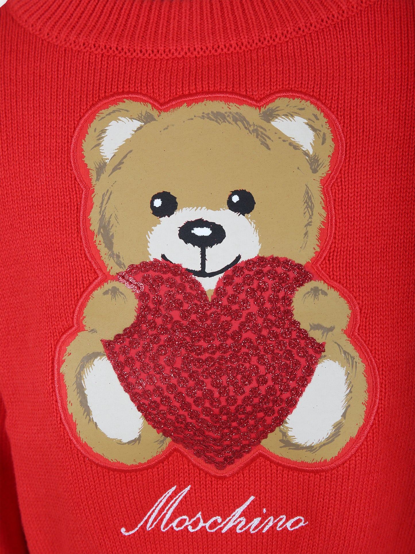 Maglione bianco per bambina con Teddy Bear e cuore,Moschino Kids,HDW01R LHE43 50109