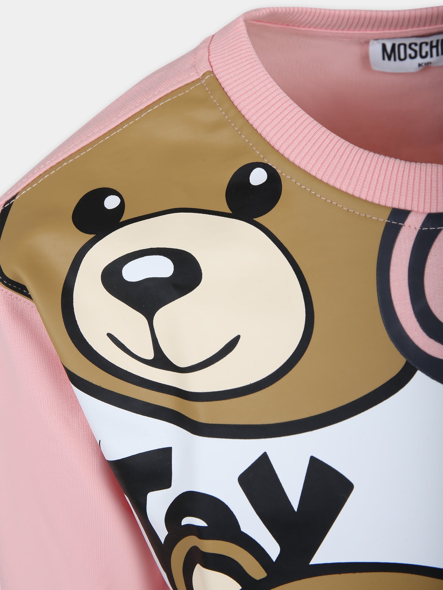 Felpa rosa per bambina con Teddy Bears e logo,Moschino Kids,HNF07H LCA58 50209