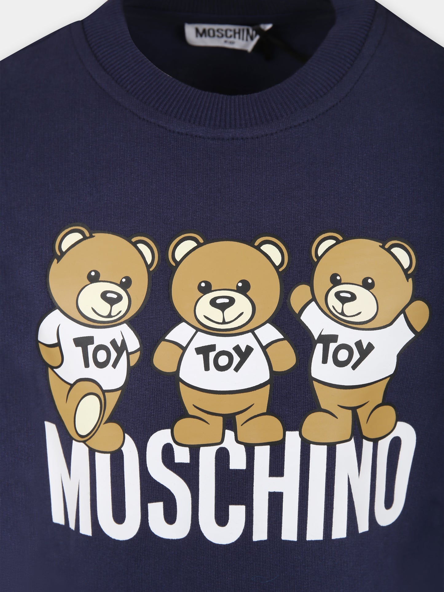 Felpa blu per bambino con Teddy Bears e logo,Moschino Kids,HUF07R LCA40 40016
